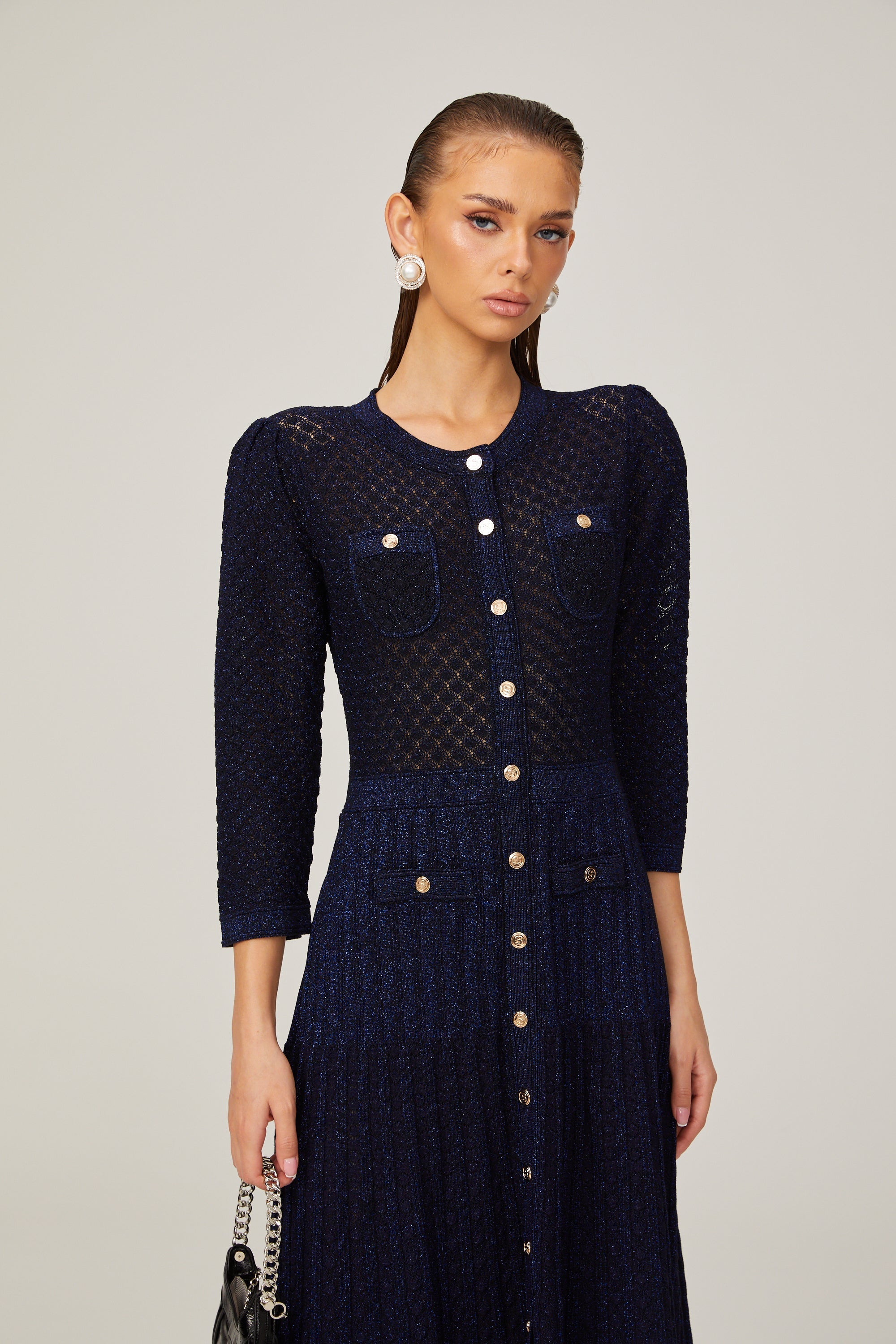 Élodie knitted long-sleeve midi dress in Blue (Final Sale-US Only)