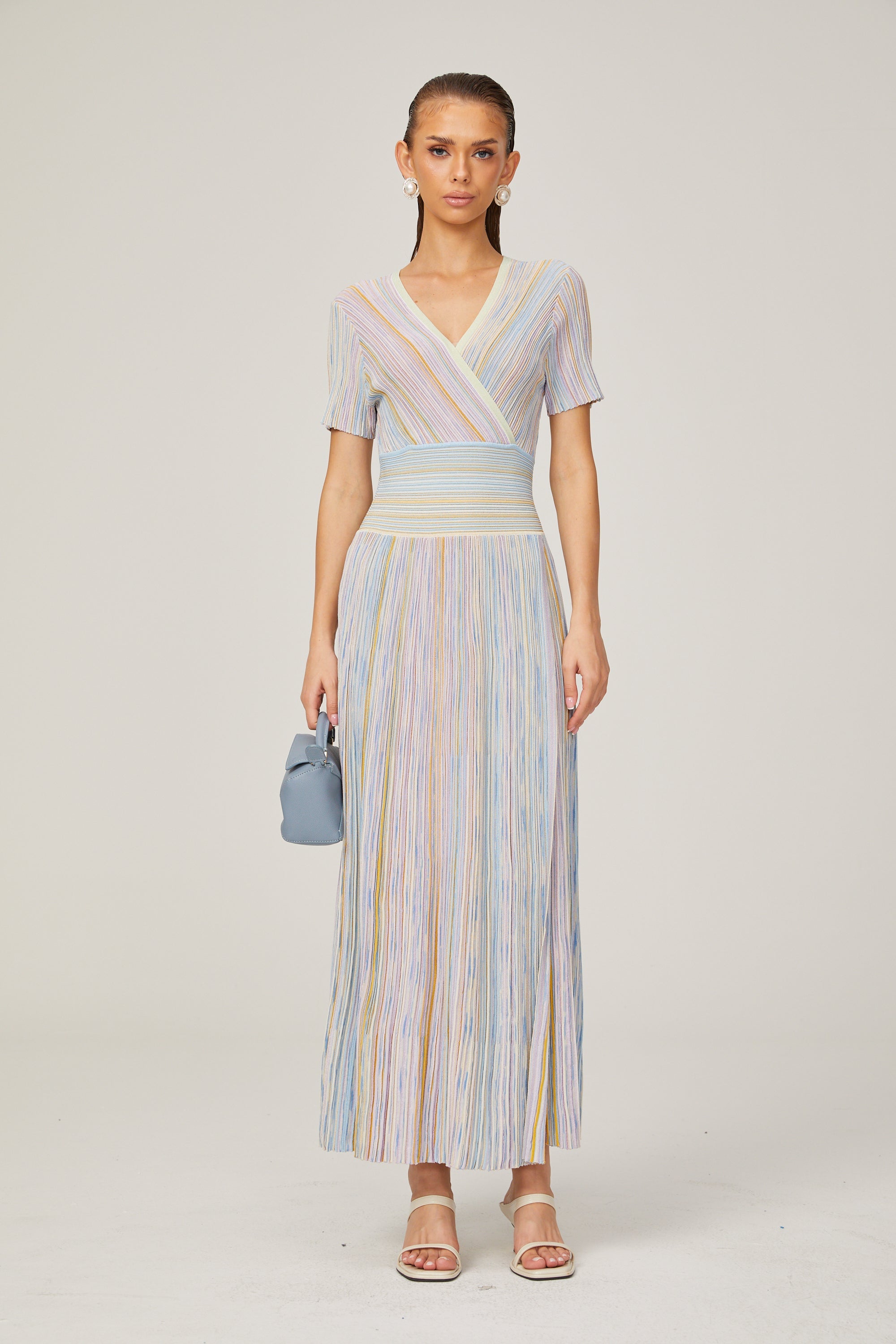 Diane contrast-color pinstripe rib-knit midi dress