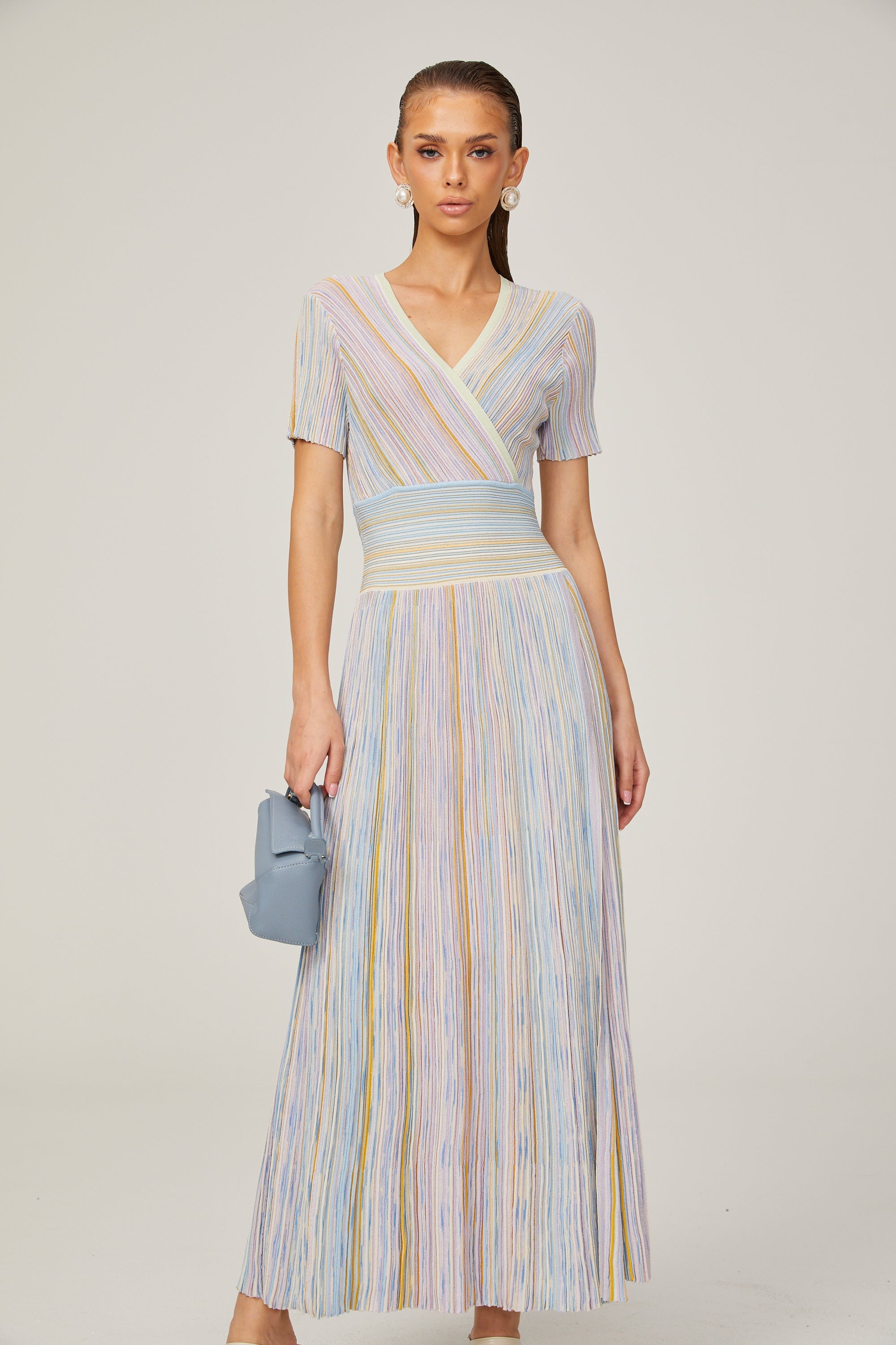 Diane contrast-color pinstripe rib-knit midi dress