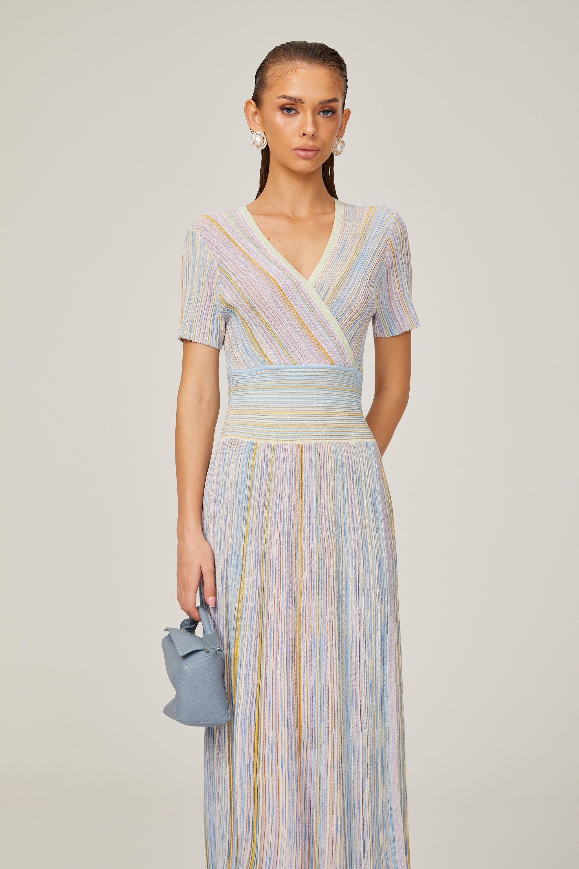 Diane contrast-color pinstripe rib-knit midi dress