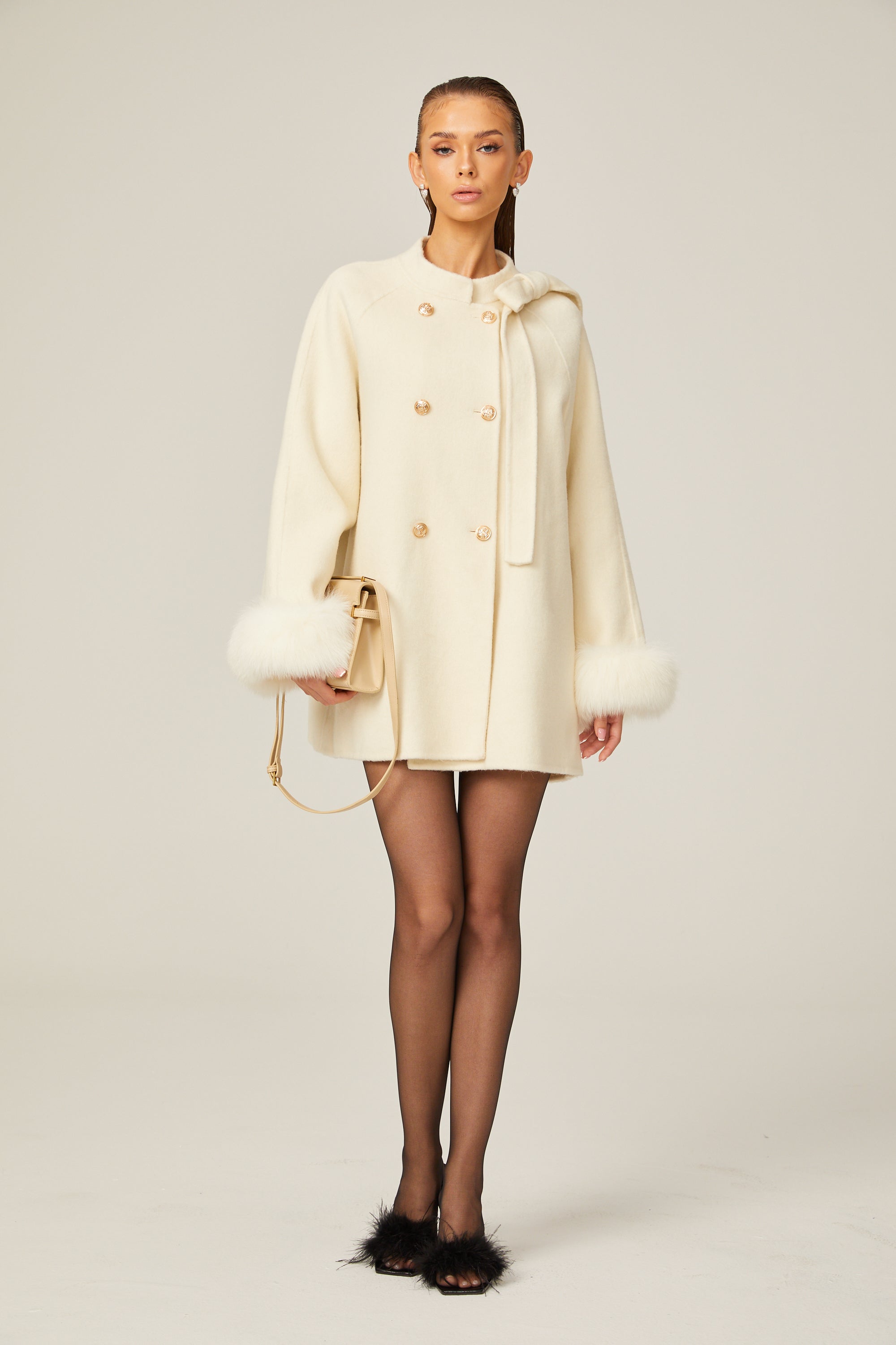 Colette white wool fur bowknot coat (Final Sale)