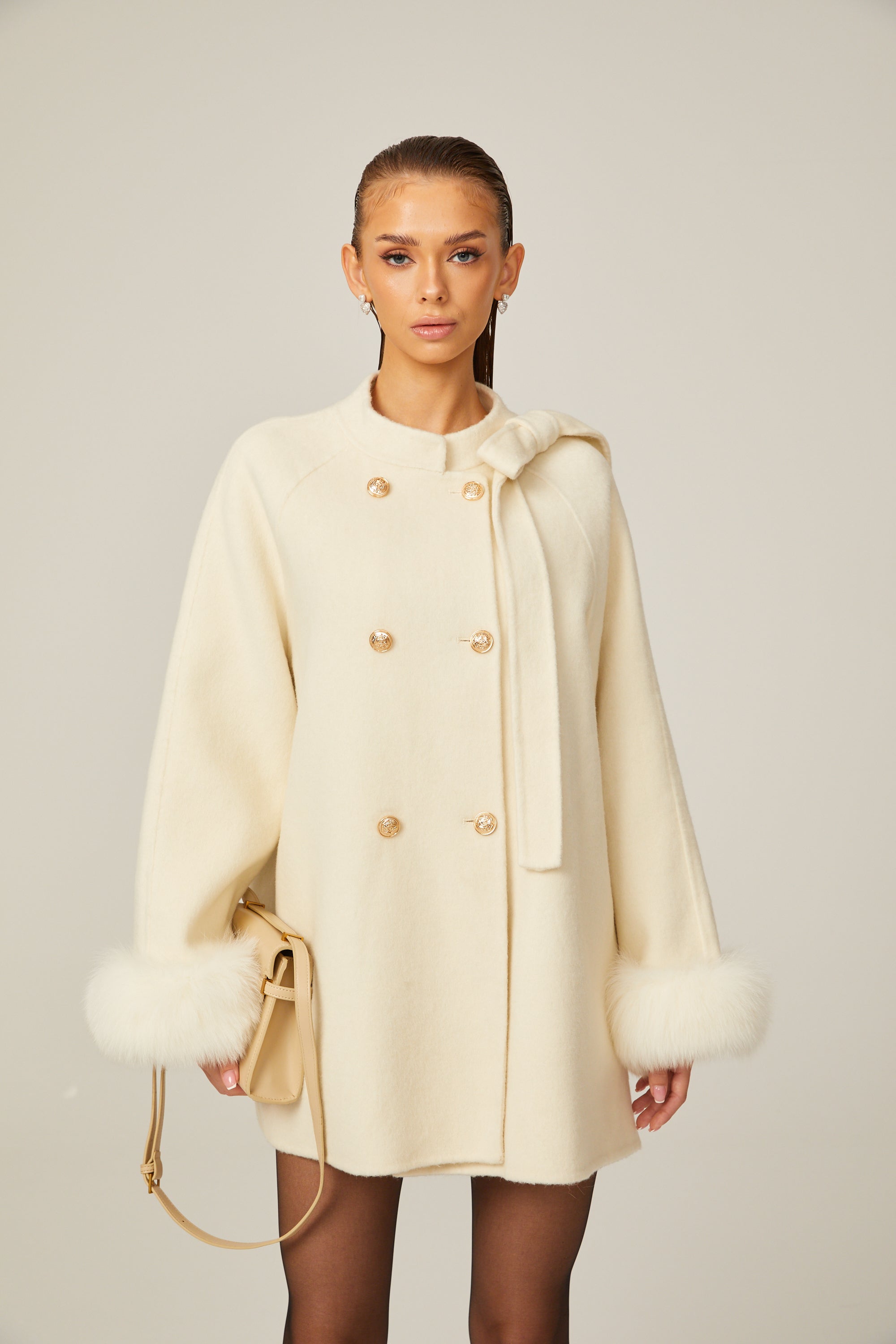 Colette white wool fur bowknot coat (Final Sale)