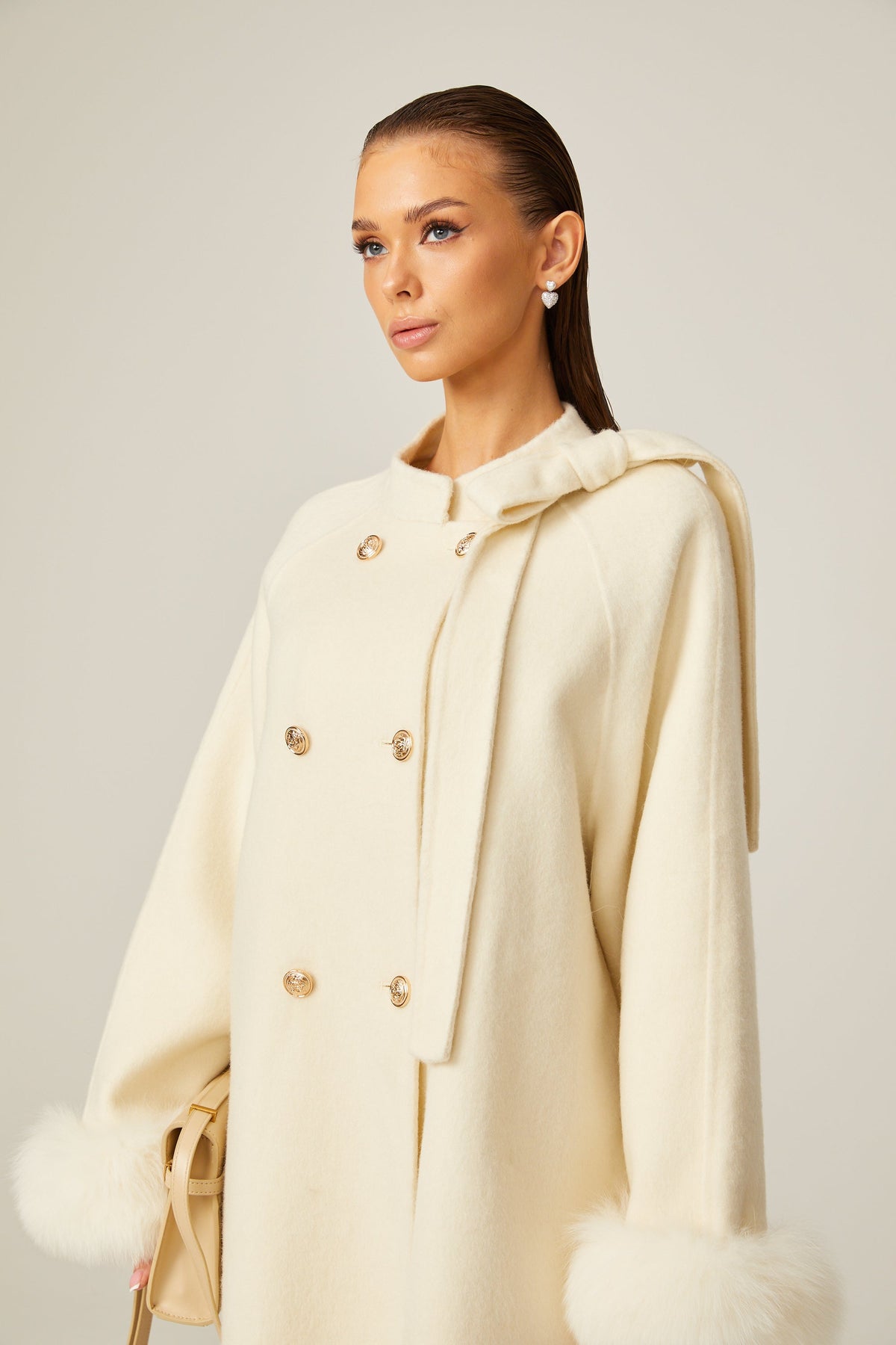 Colette white wool fur bowknot coat (Final Sale)