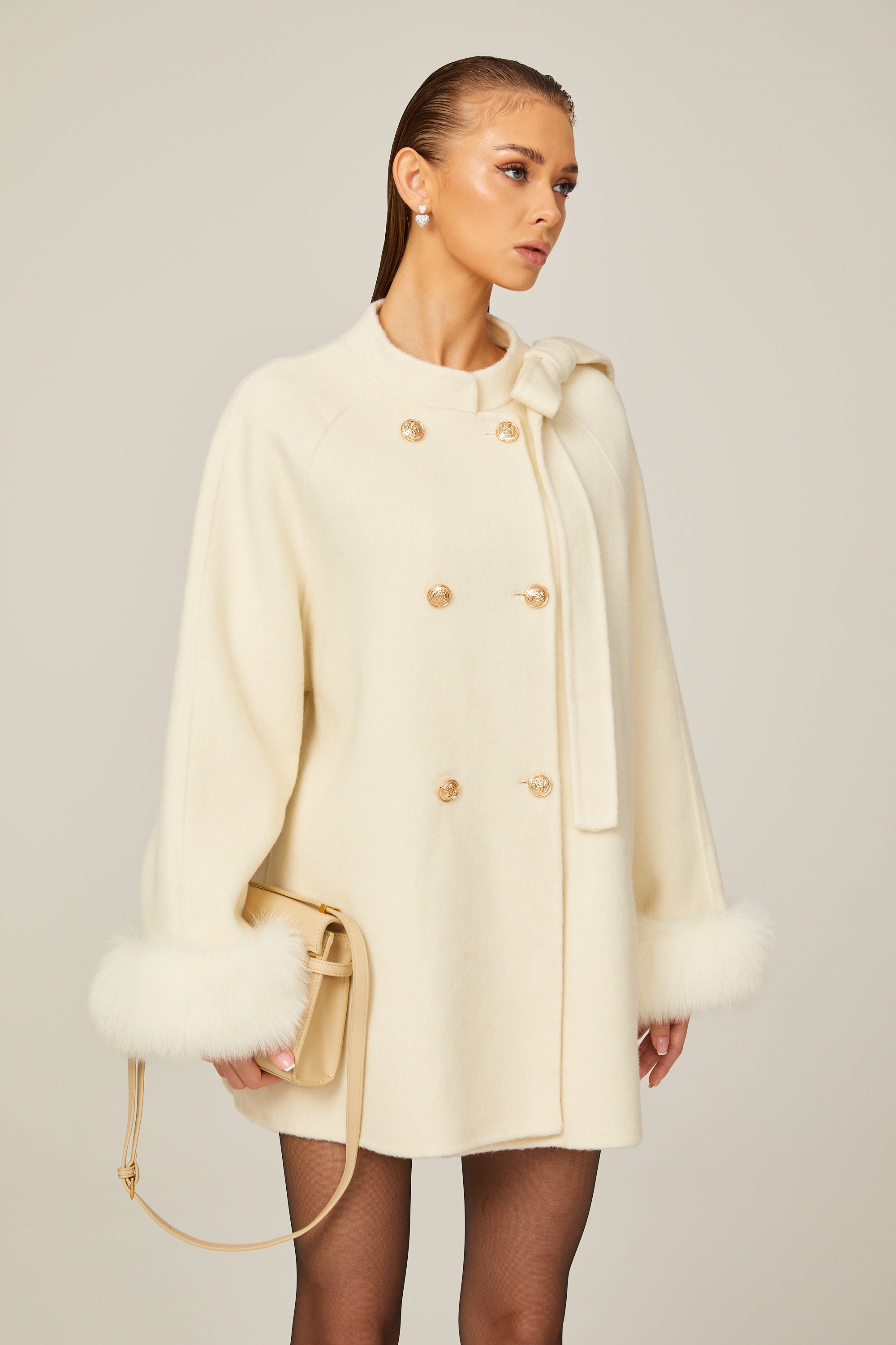 Colette white wool fur bowknot coat (Final Sale)