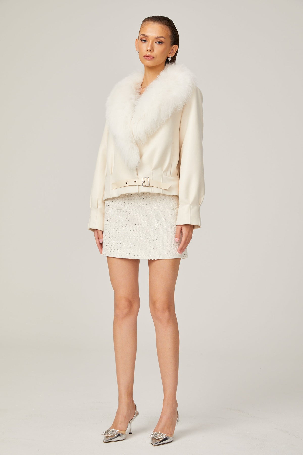 Évangéline white suede fur jacket