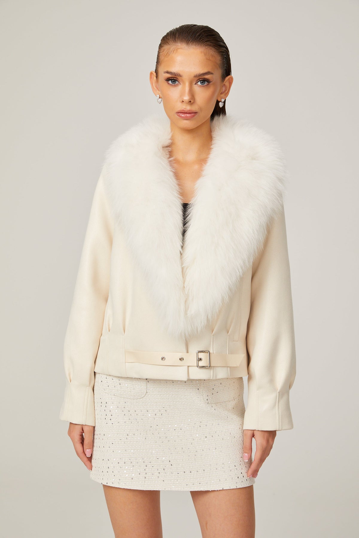 Évangéline white suede fur jacket