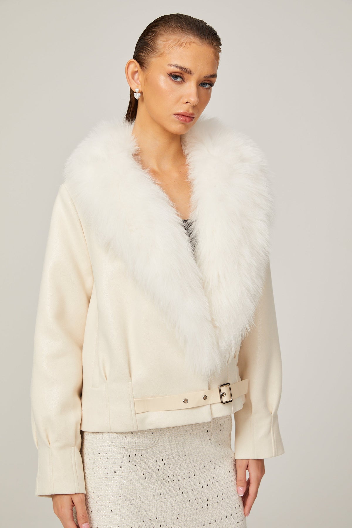 Évangéline white suede fur jacket