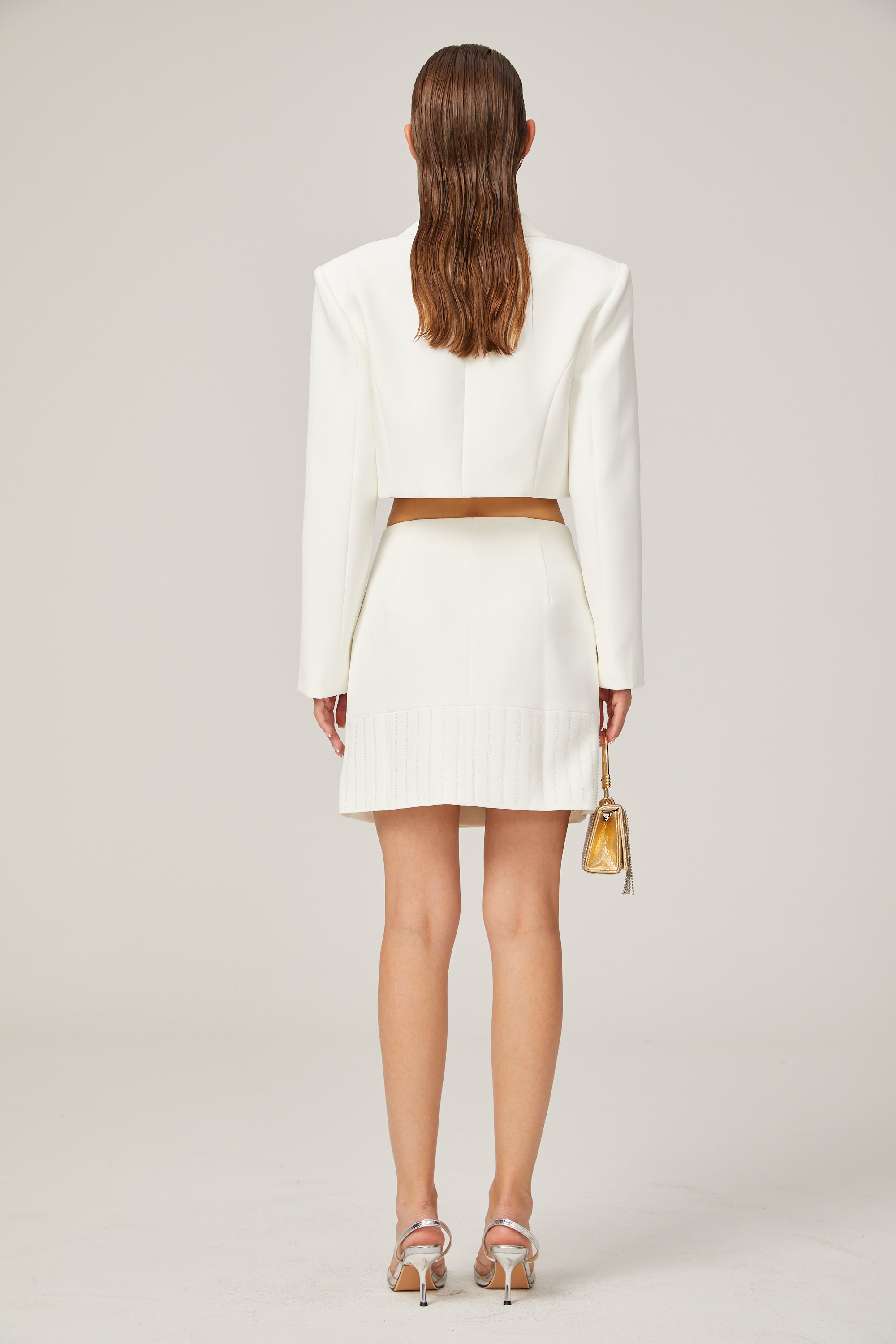 Carlotta white embellished jacket & skirt matching set (US Only)