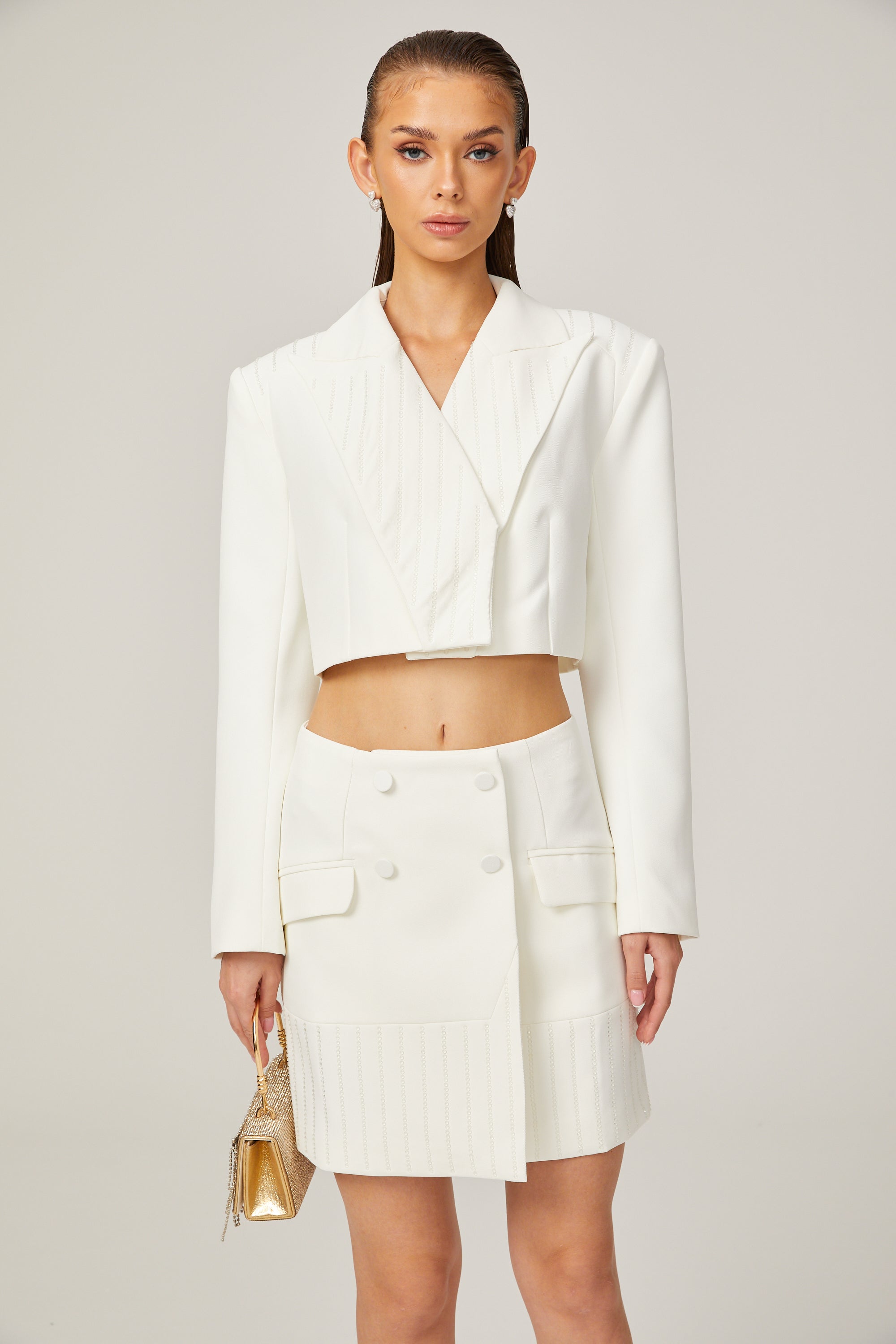 Carlotta white embellished jacket & skirt matching set (US Only)