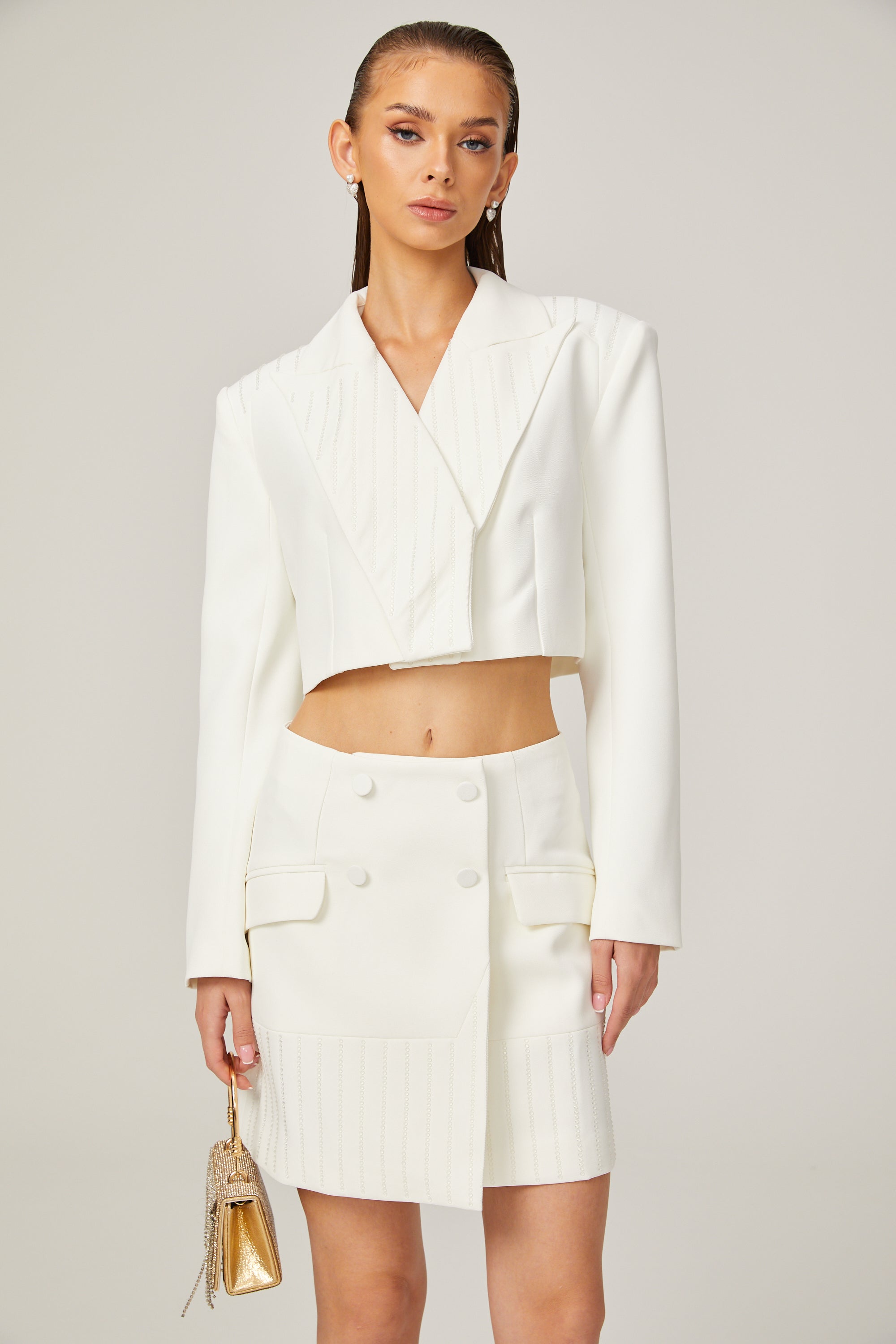 Carlotta white embellished jacket & skirt matching set (US Only)