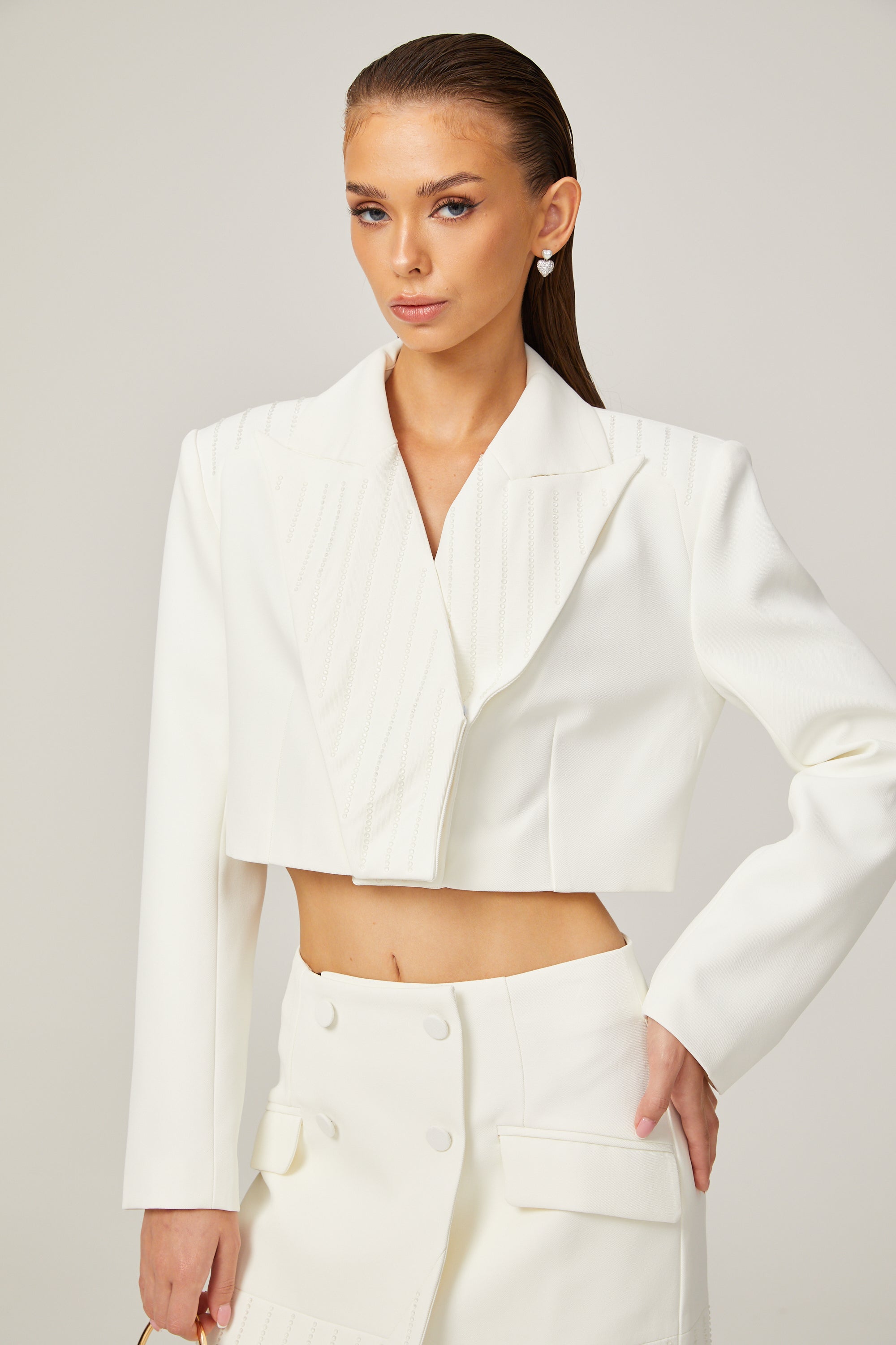 Carlotta white embellished jacket & skirt matching set (US Only)