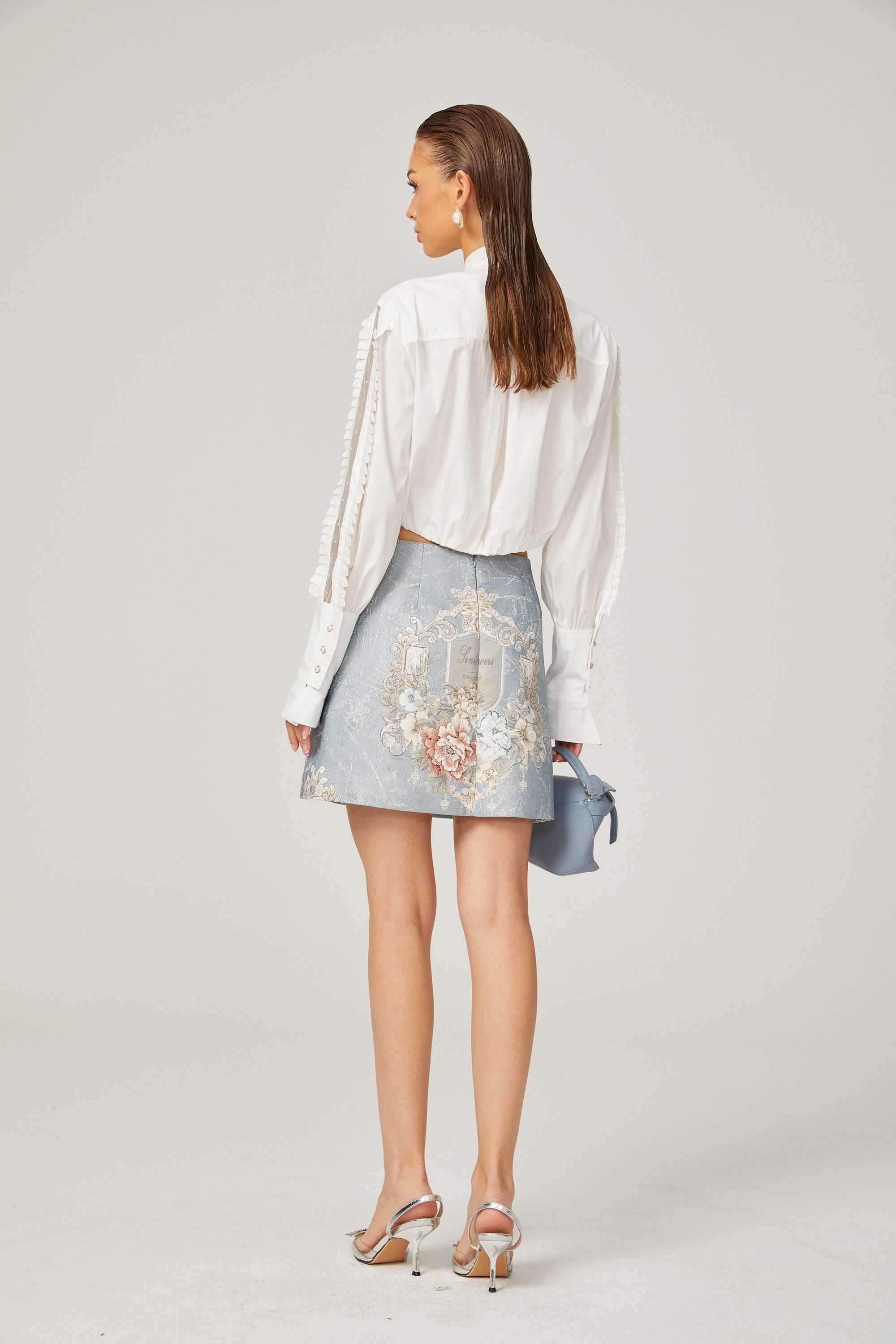 Aliénor blue embroidered mini skirt (Final Sale-US Only)
