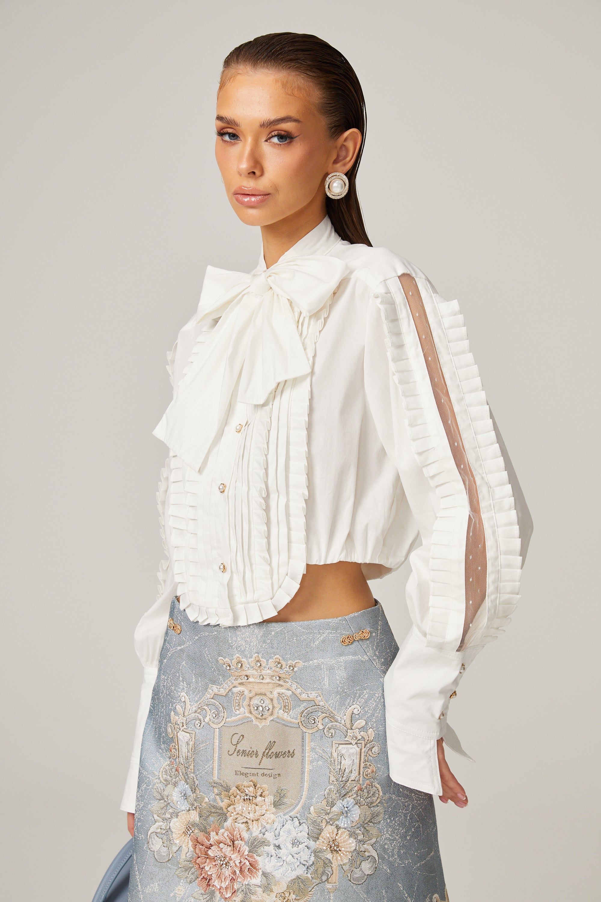 Aliénor blue embroidered mini skirt (Final Sale-US Only)