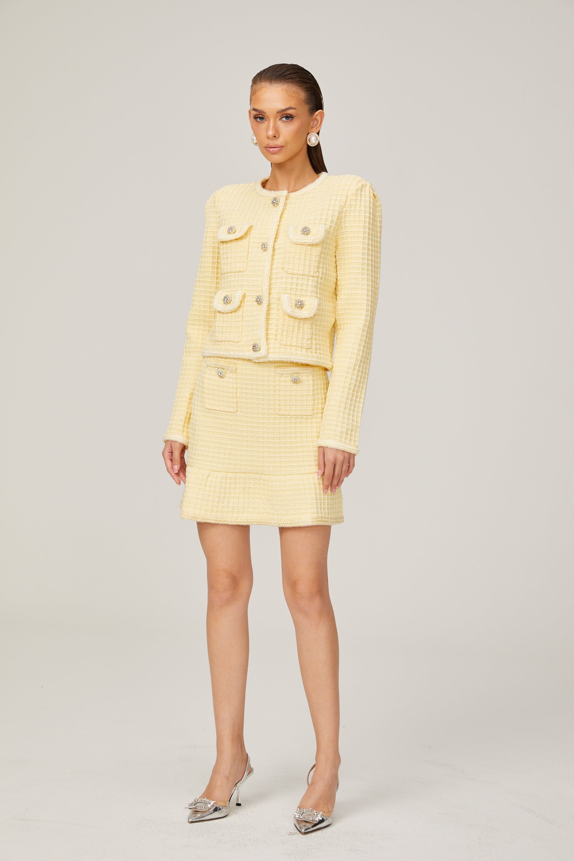 Fabienne yellow waffle-knit jacket & skirt matching set (Final Sale)