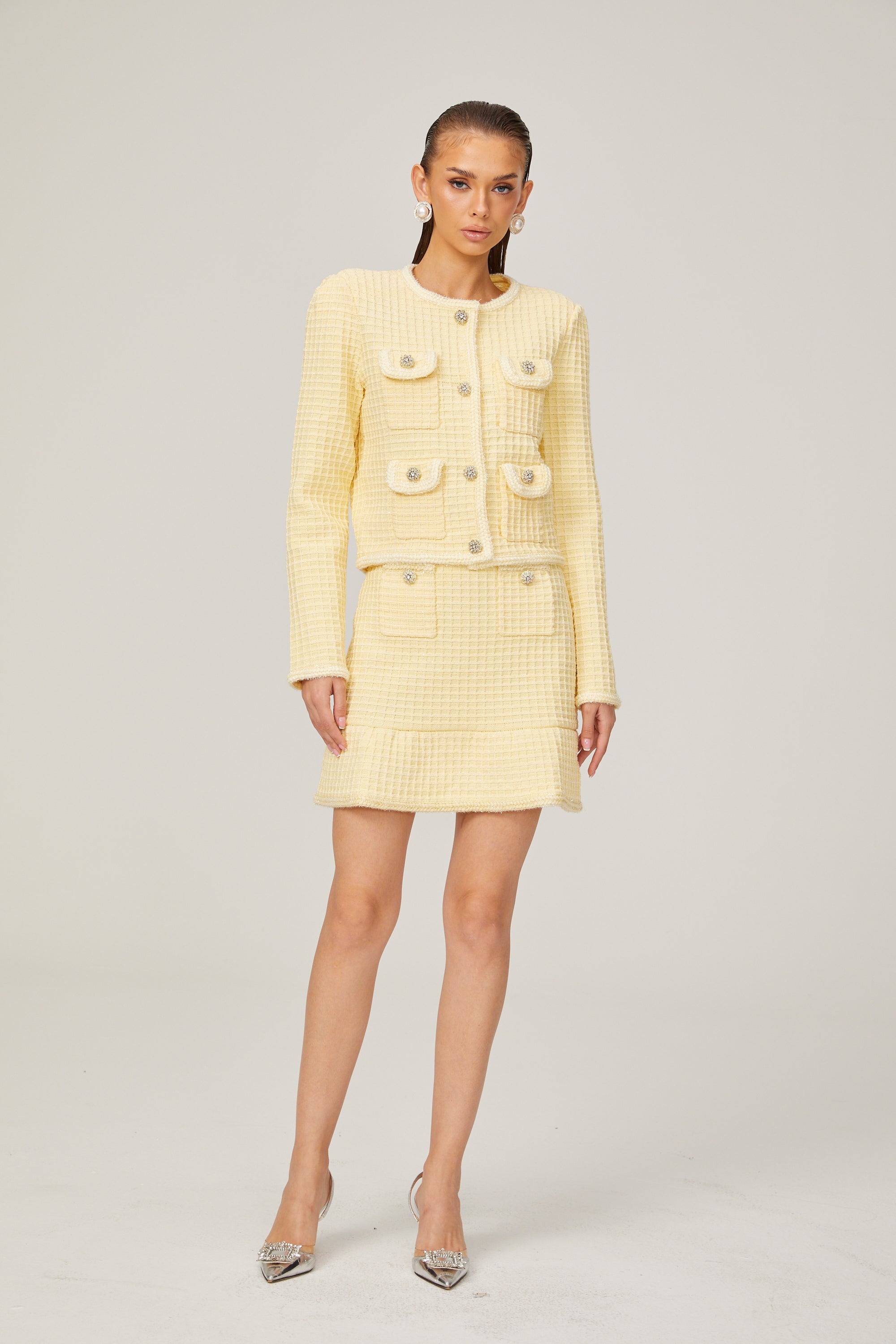 Fabienne yellow waffle-knit jacket & skirt matching set (Final Sale)