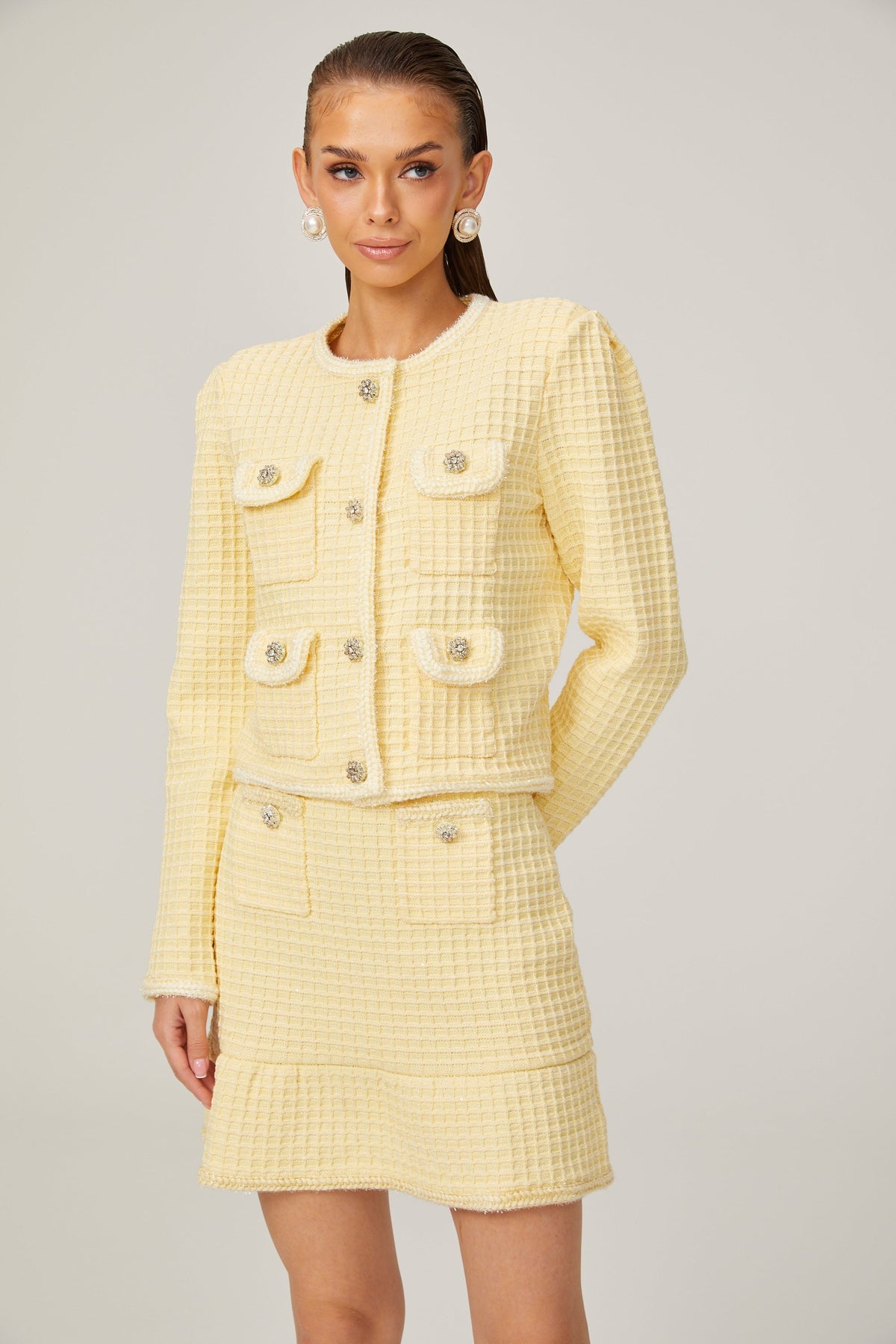 Fabienne yellow waffle-knit jacket & skirt matching set (Final Sale)