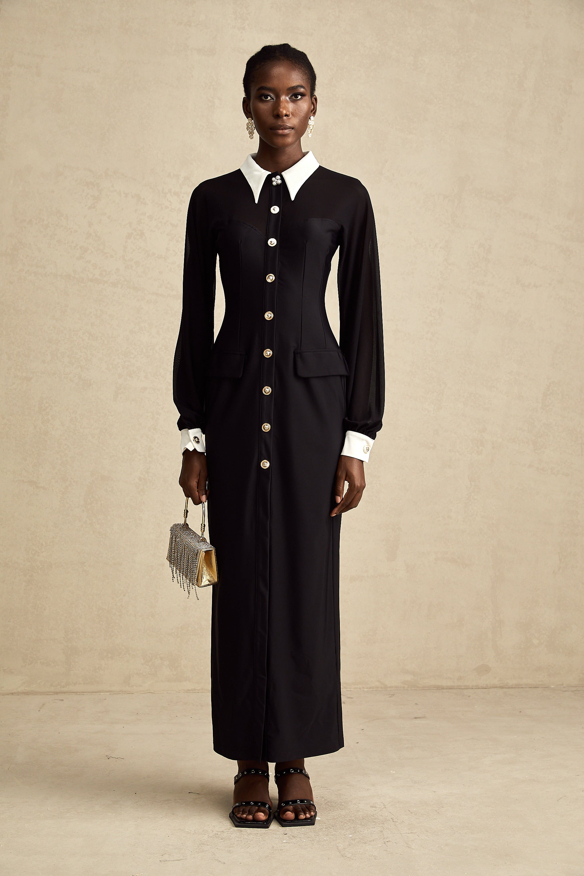 Cyrielle contrast-color semi-sheer maxi dress