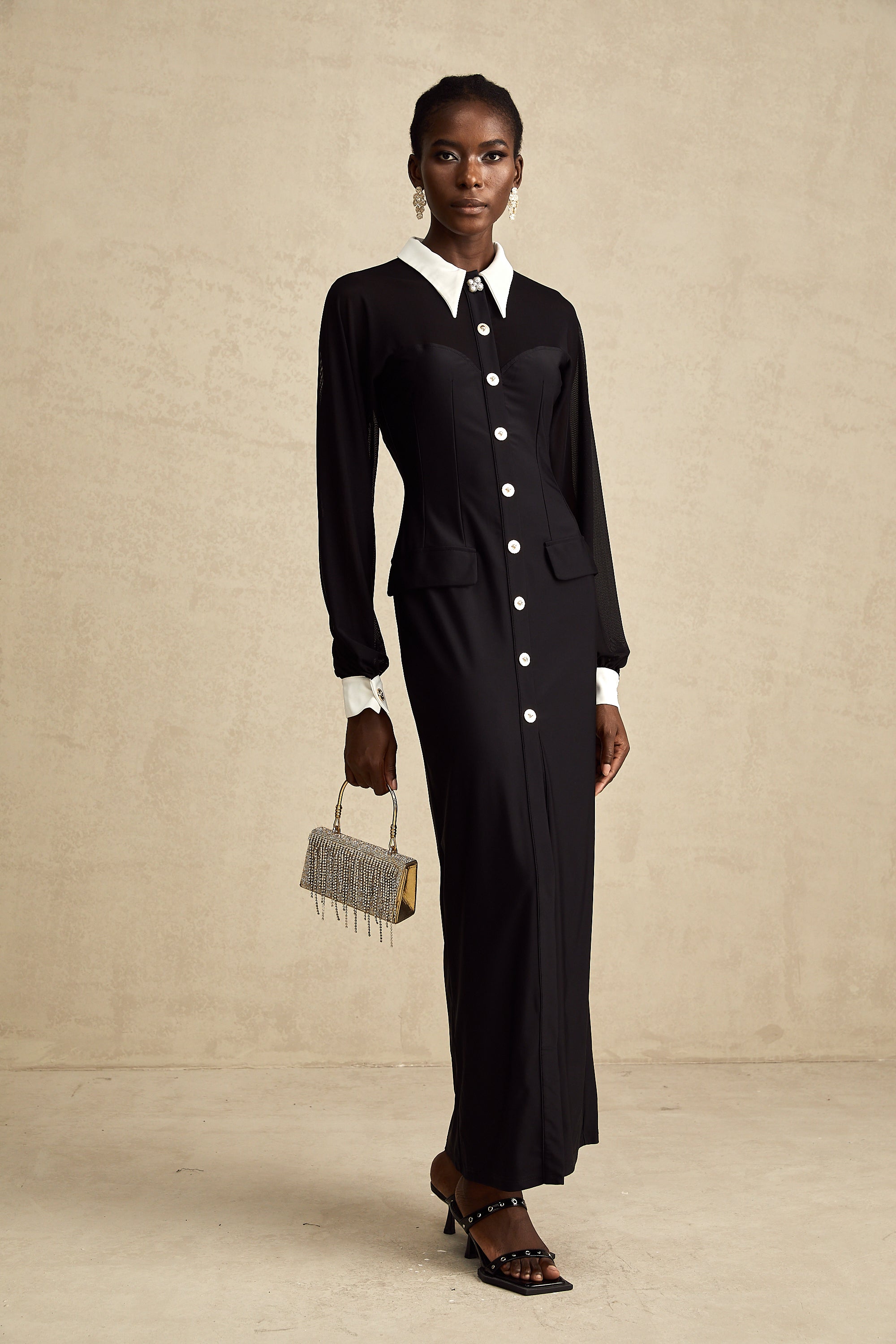 Cyrielle contrast-color semi-sheer maxi dress