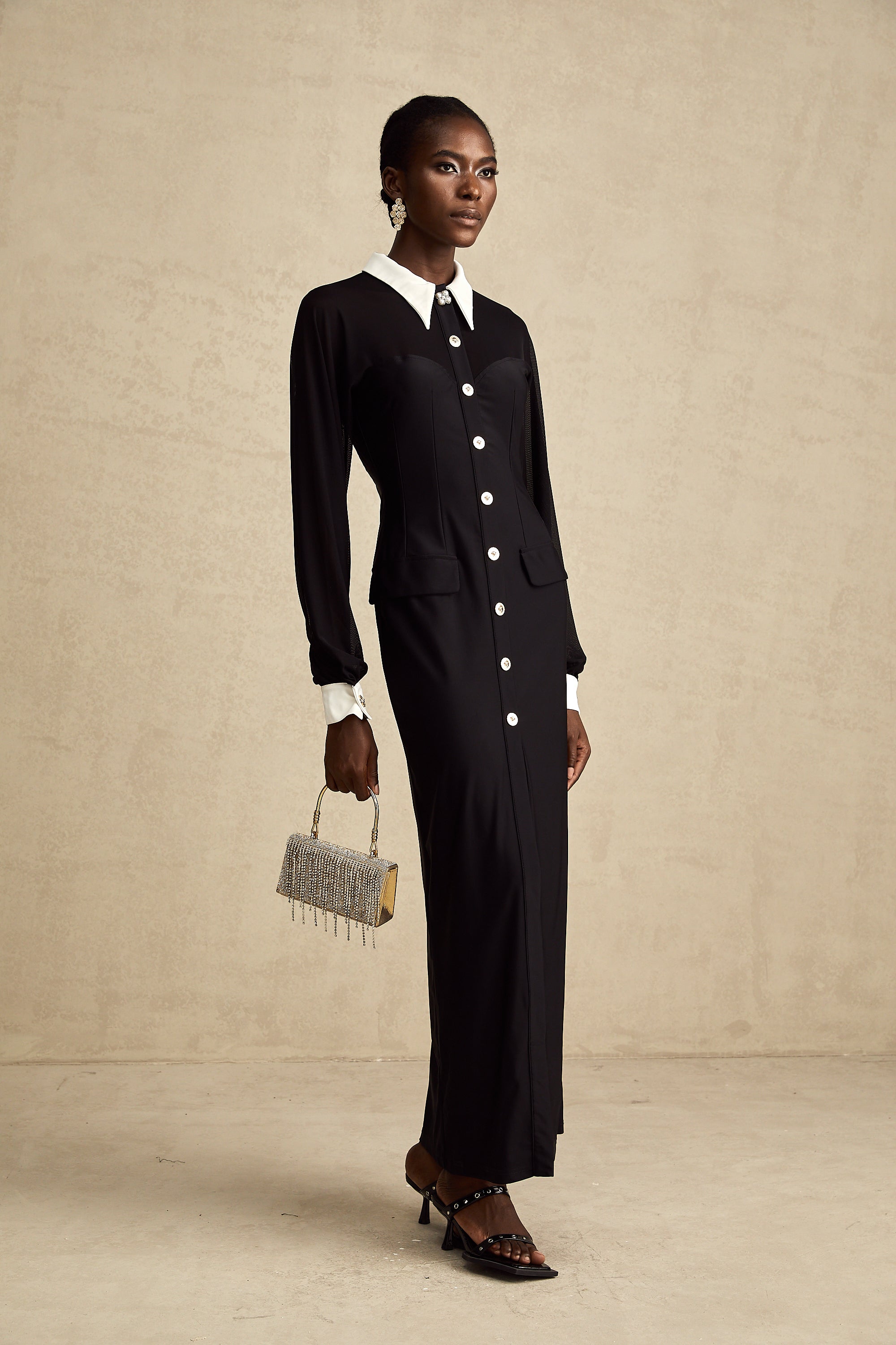Cyrielle contrast-color semi-sheer maxi dress