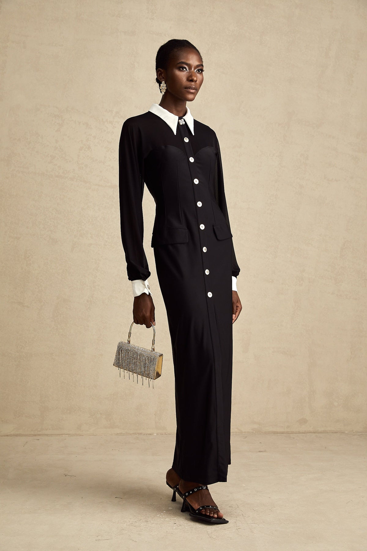 Cyrielle contrast-color semi-sheer maxi dress