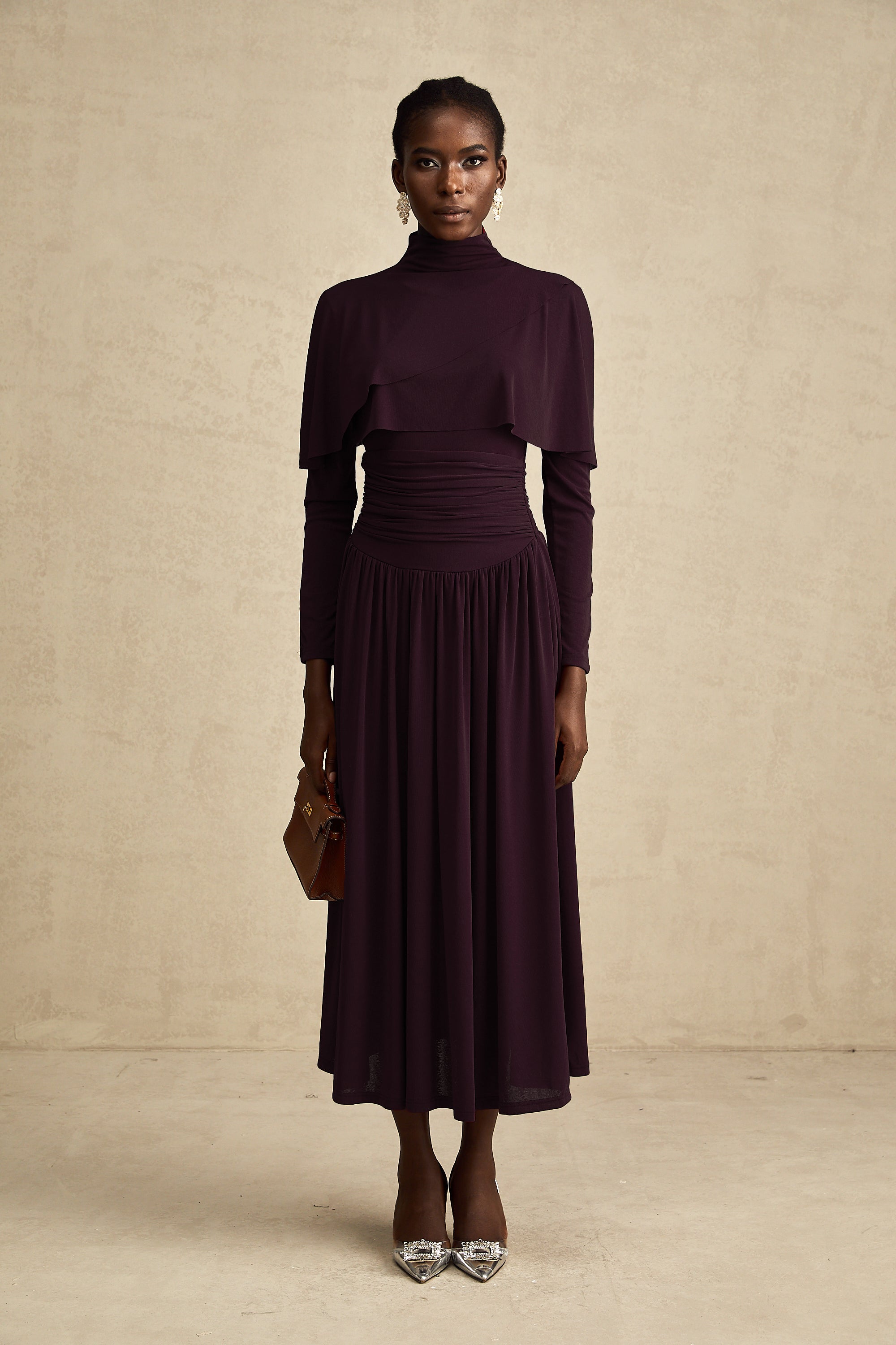 Camille Red Ruched Midi Dress with Flap Design Detail (Final Sale)