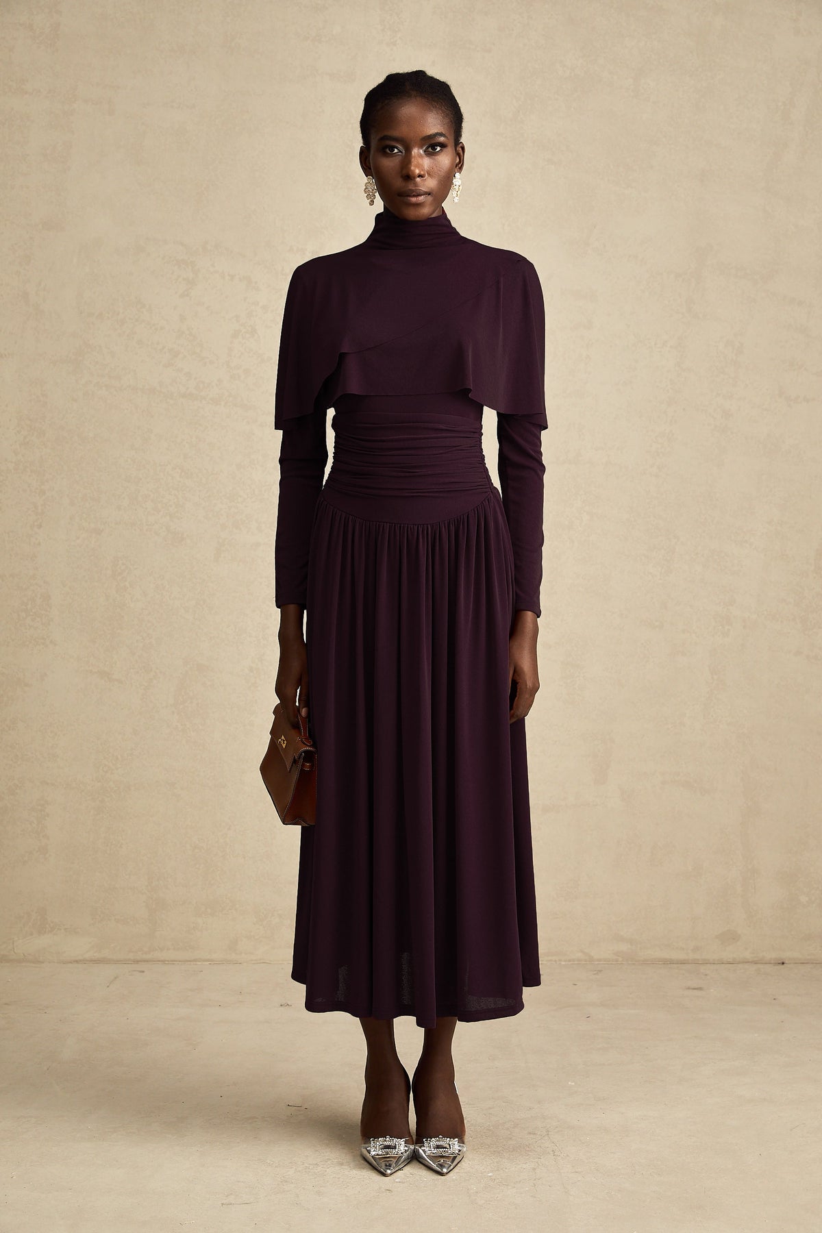 Camille Red Ruched Midi Dress with Flap Design Detail (Final Sale)