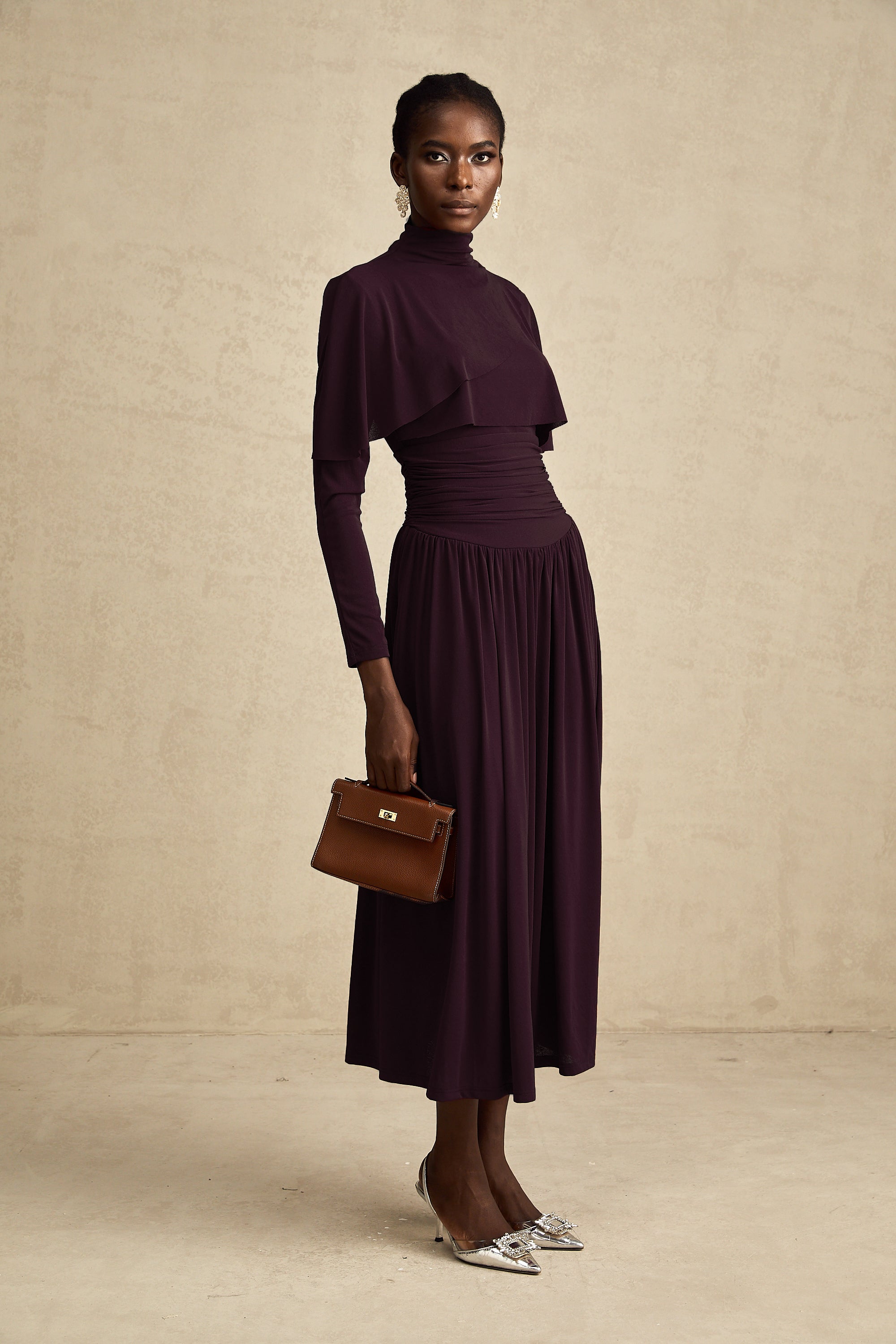 Camille Red Ruched Midi Dress with Flap Design Detail (Final Sale)
