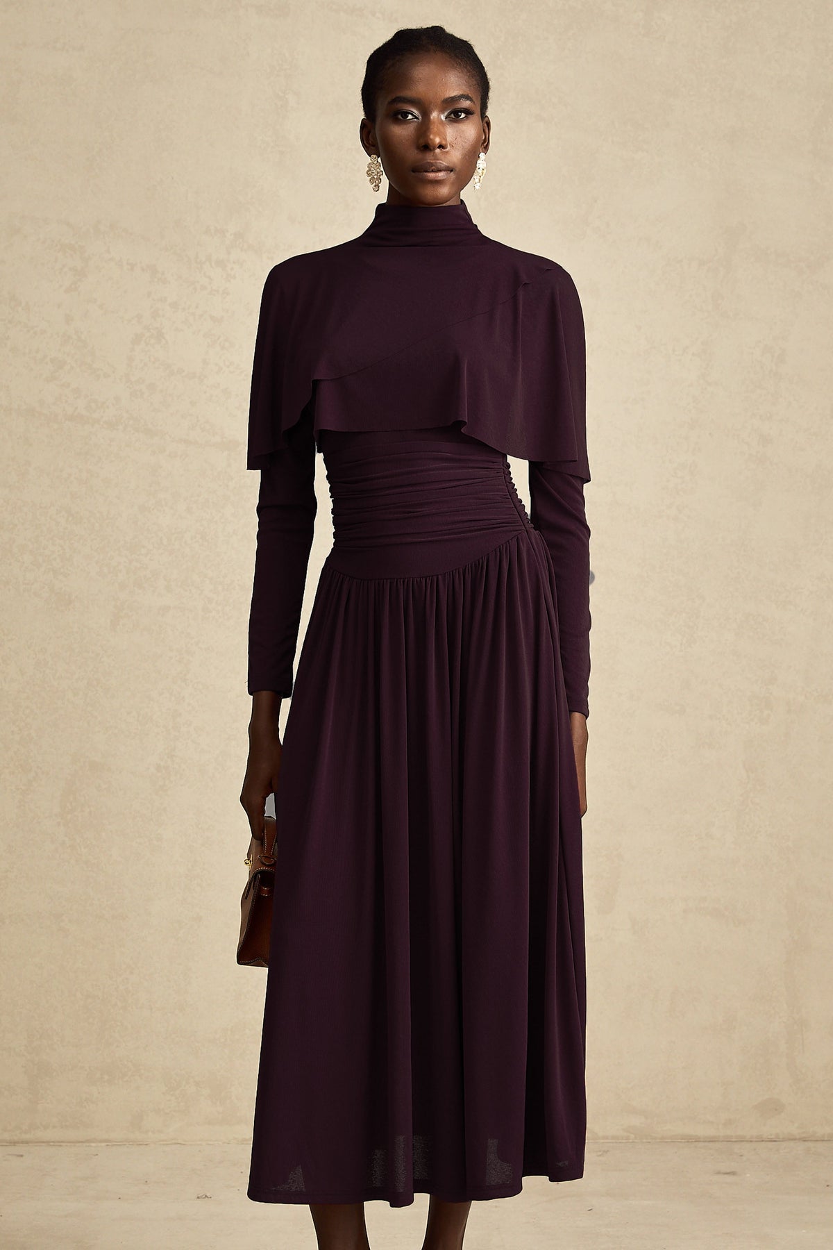 Camille Red Ruched Midi Dress with Flap Design Detail (Final Sale)