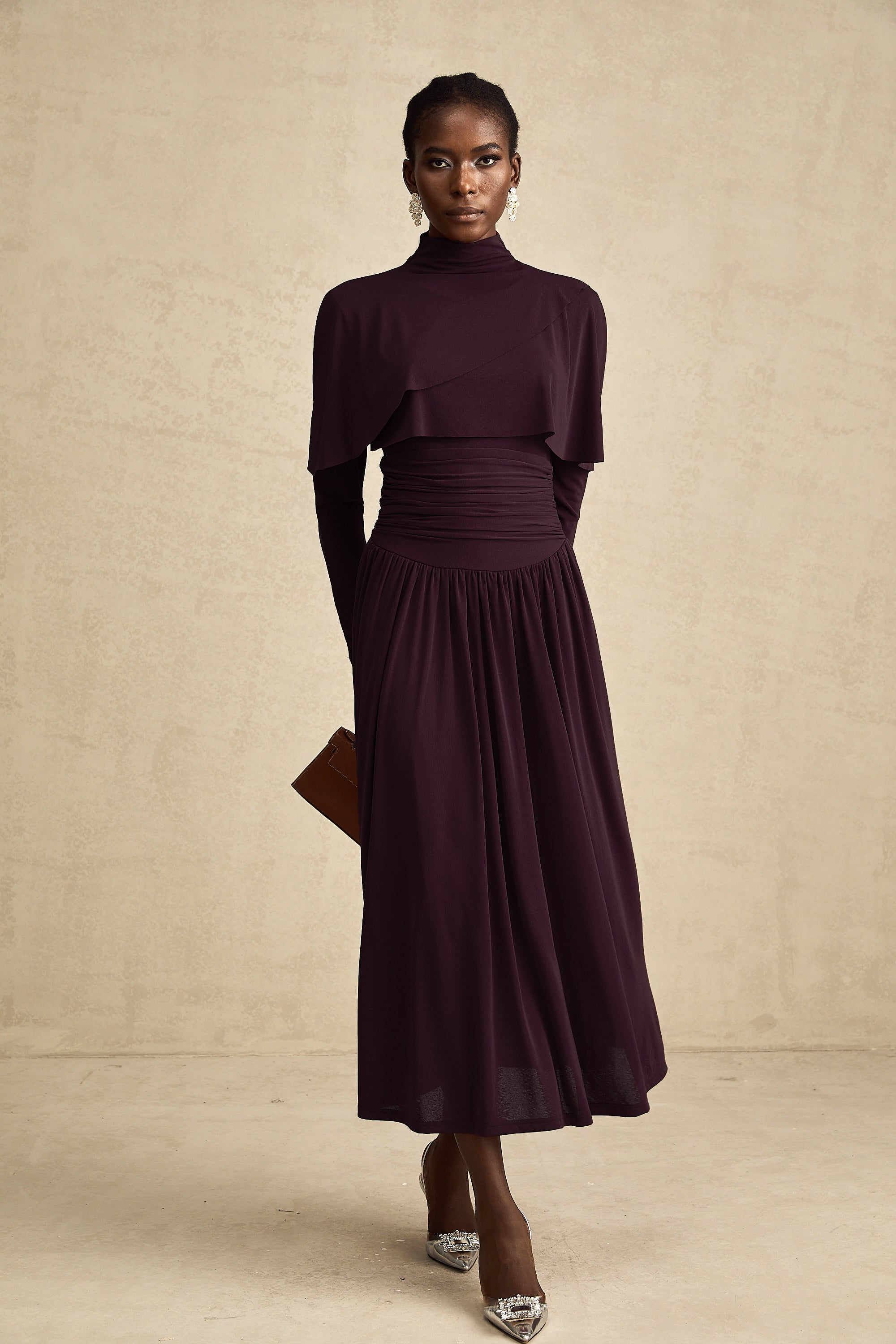 Camille Red Ruched Midi Dress with Flap Design Detail (Final Sale)