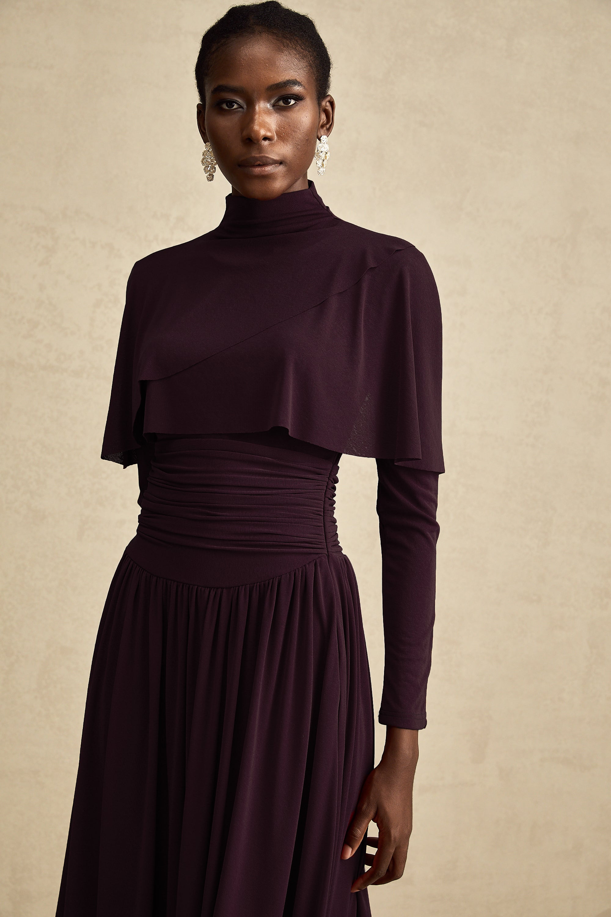 Camille Red Ruched Midi Dress with Flap Design Detail (Final Sale)