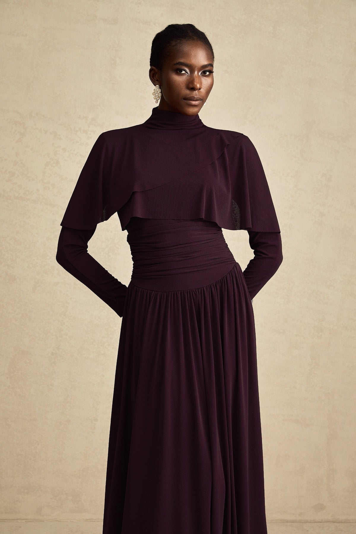 Camille Red Ruched Midi Dress with Flap Design Detail (Final Sale)