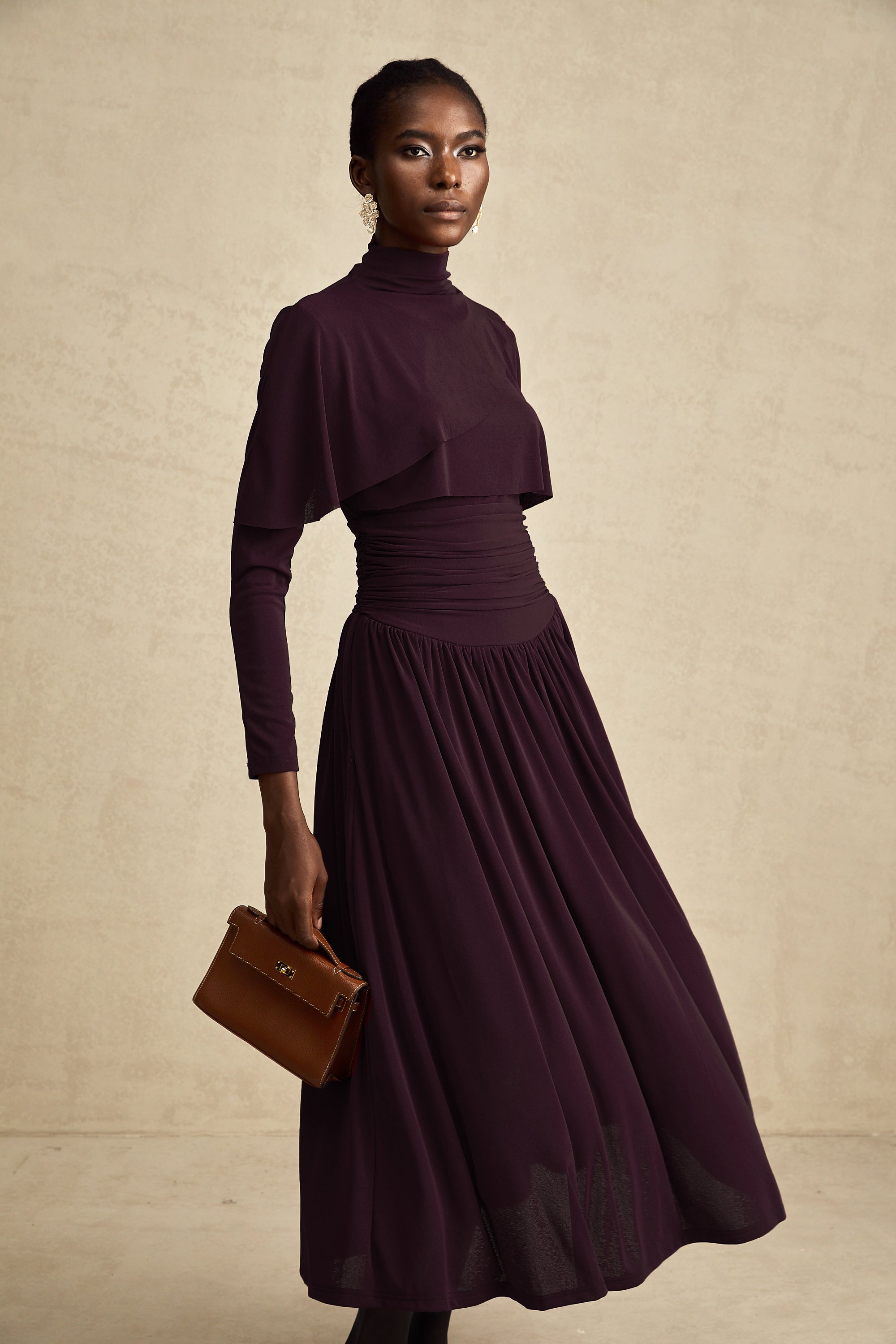 Camille Red Ruched Midi Dress with Flap Design Detail (Final Sale-US Only)
