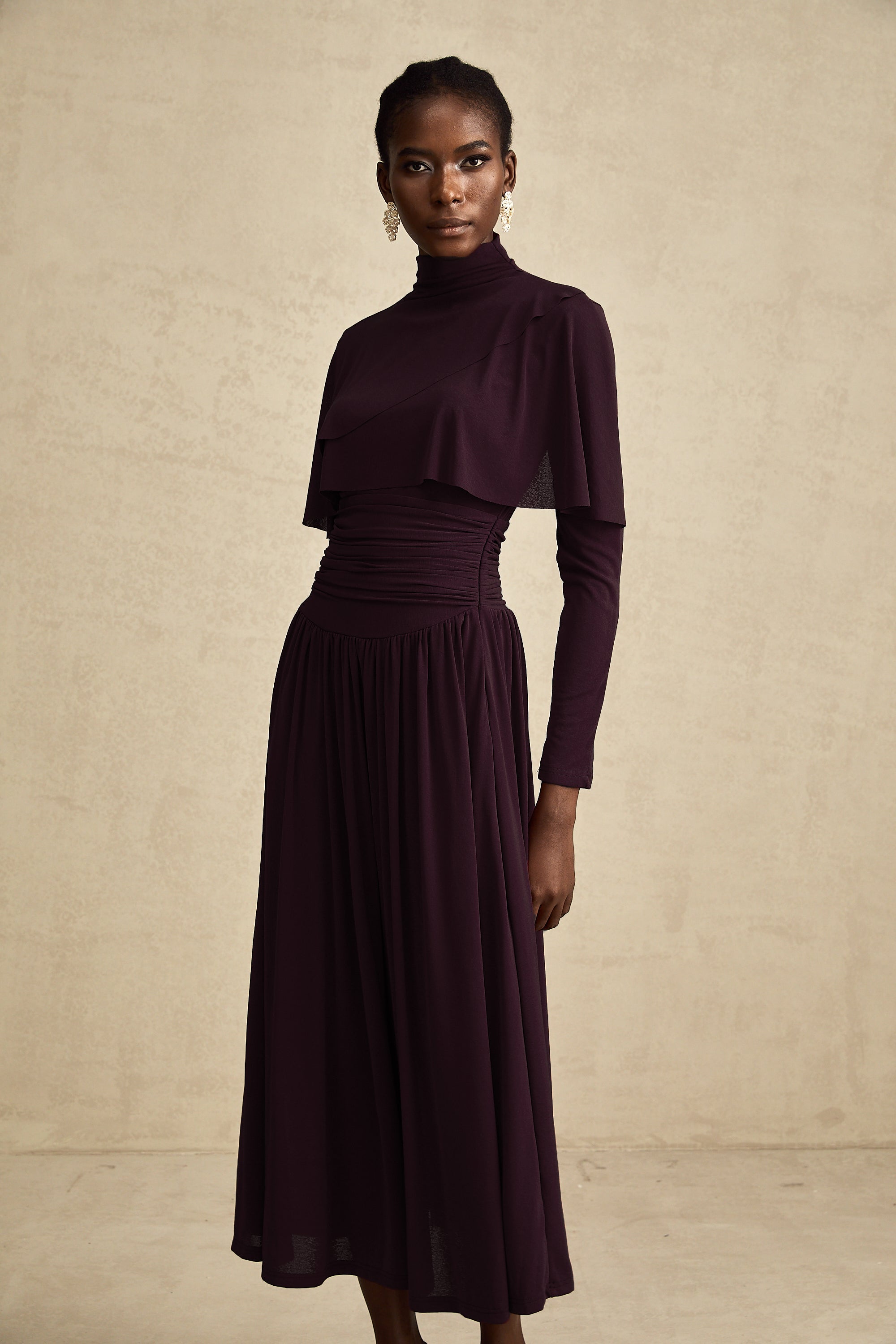 Camille Red Ruched Midi Dress with Flap Design Detail (Final Sale)