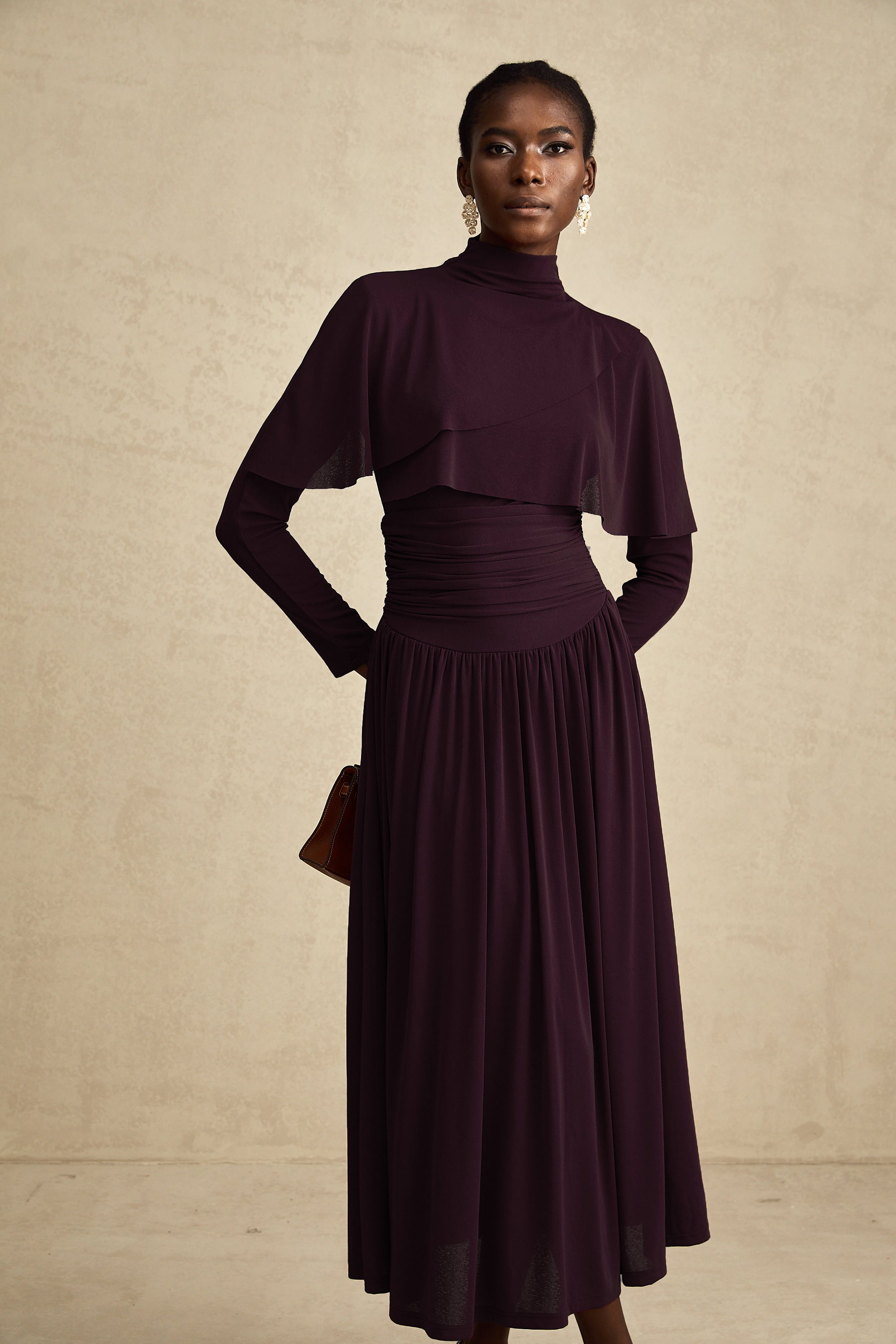 Camille Red Ruched Midi Dress with Flap Design Detail (Final Sale-US Only)