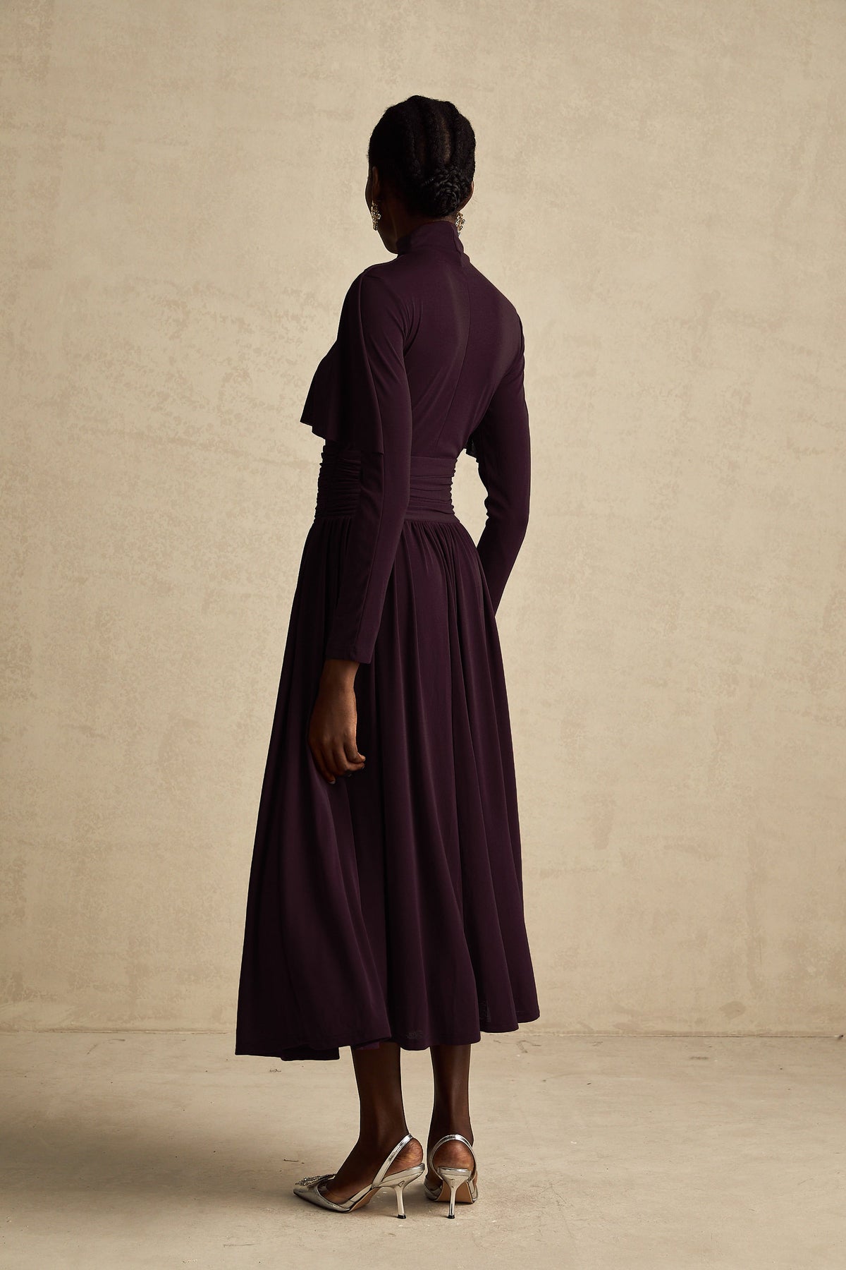 Camille Red Ruched Midi Dress with Flap Design Detail (Final Sale)
