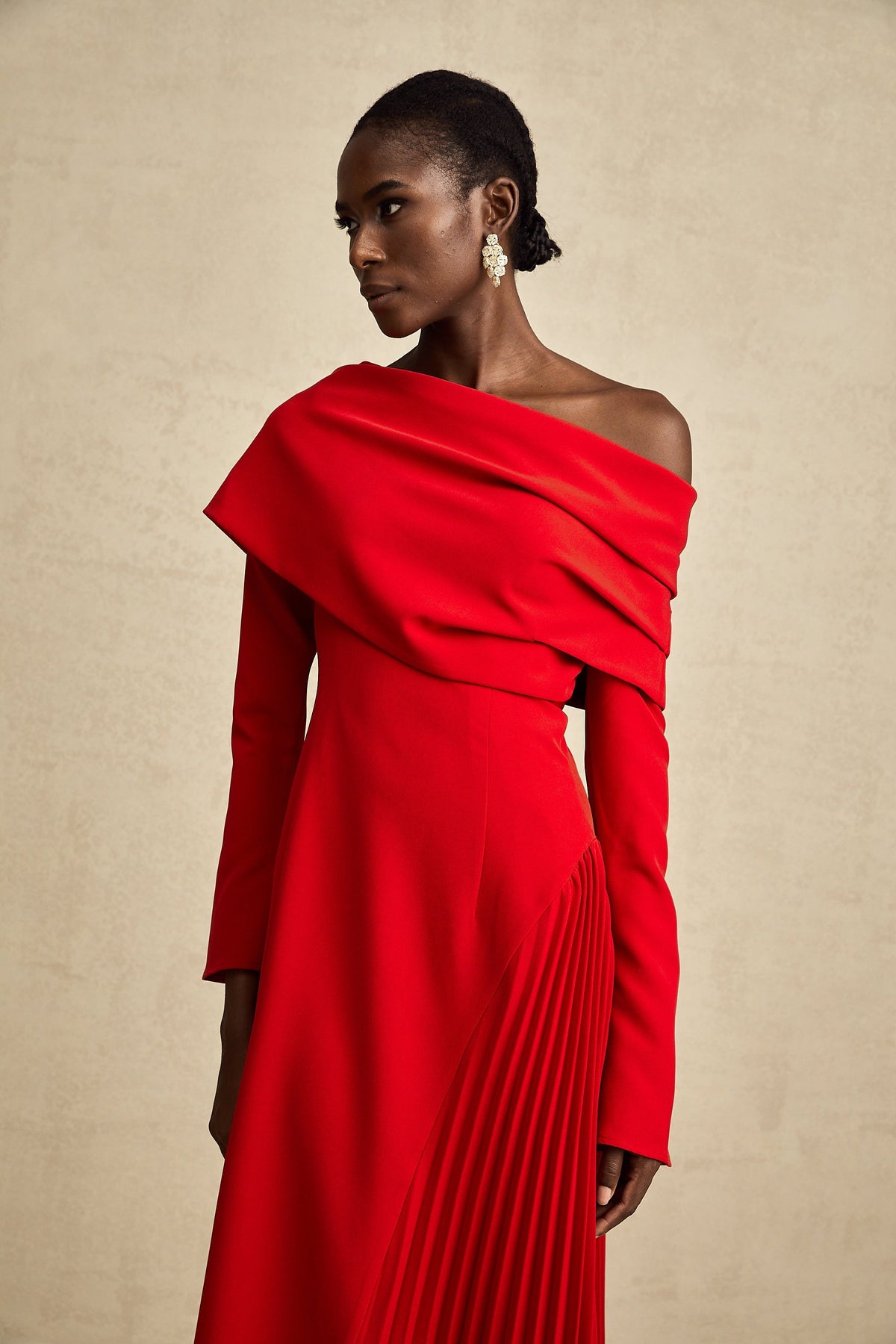 Valentine Red Pleated Maxi Dress with High Slit (Final Sale-US Only)