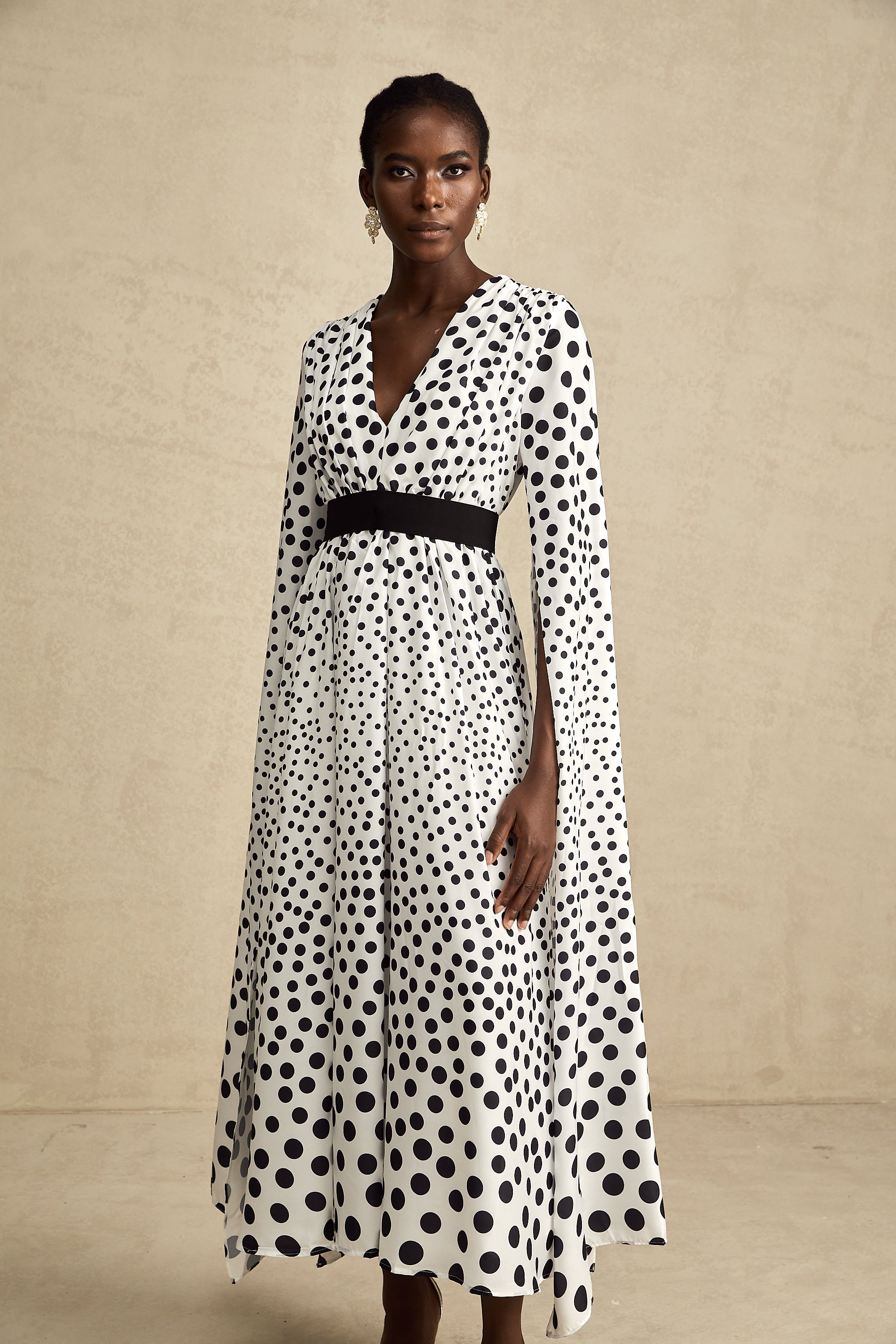 Brigitte white polka-dot slit-sleeve midi dress (US Only)