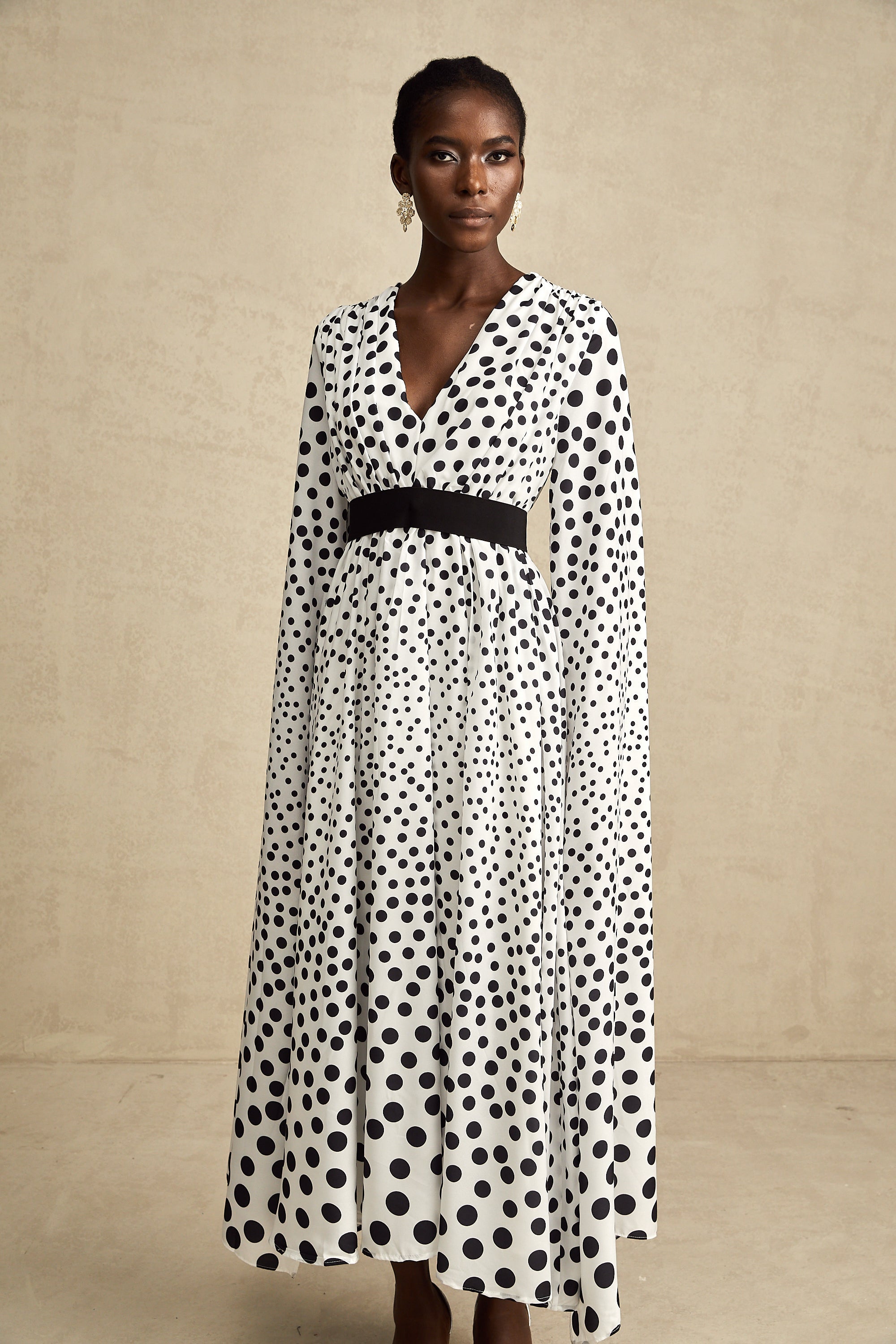 Brigitte white polka-dot slit-sleeve midi dress (US Only)