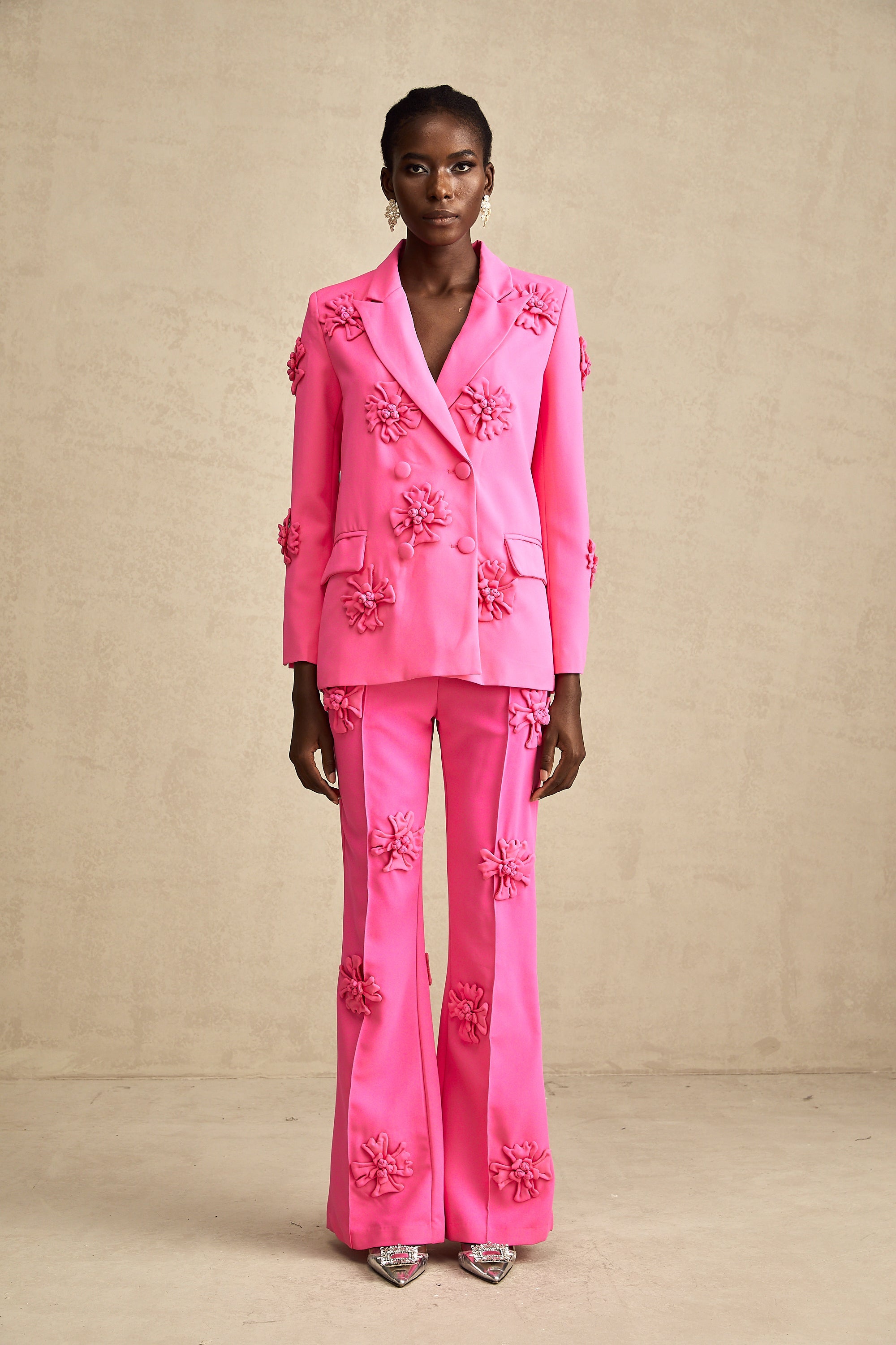 Amélie-Rose pink floral jacket & trousers matching set
