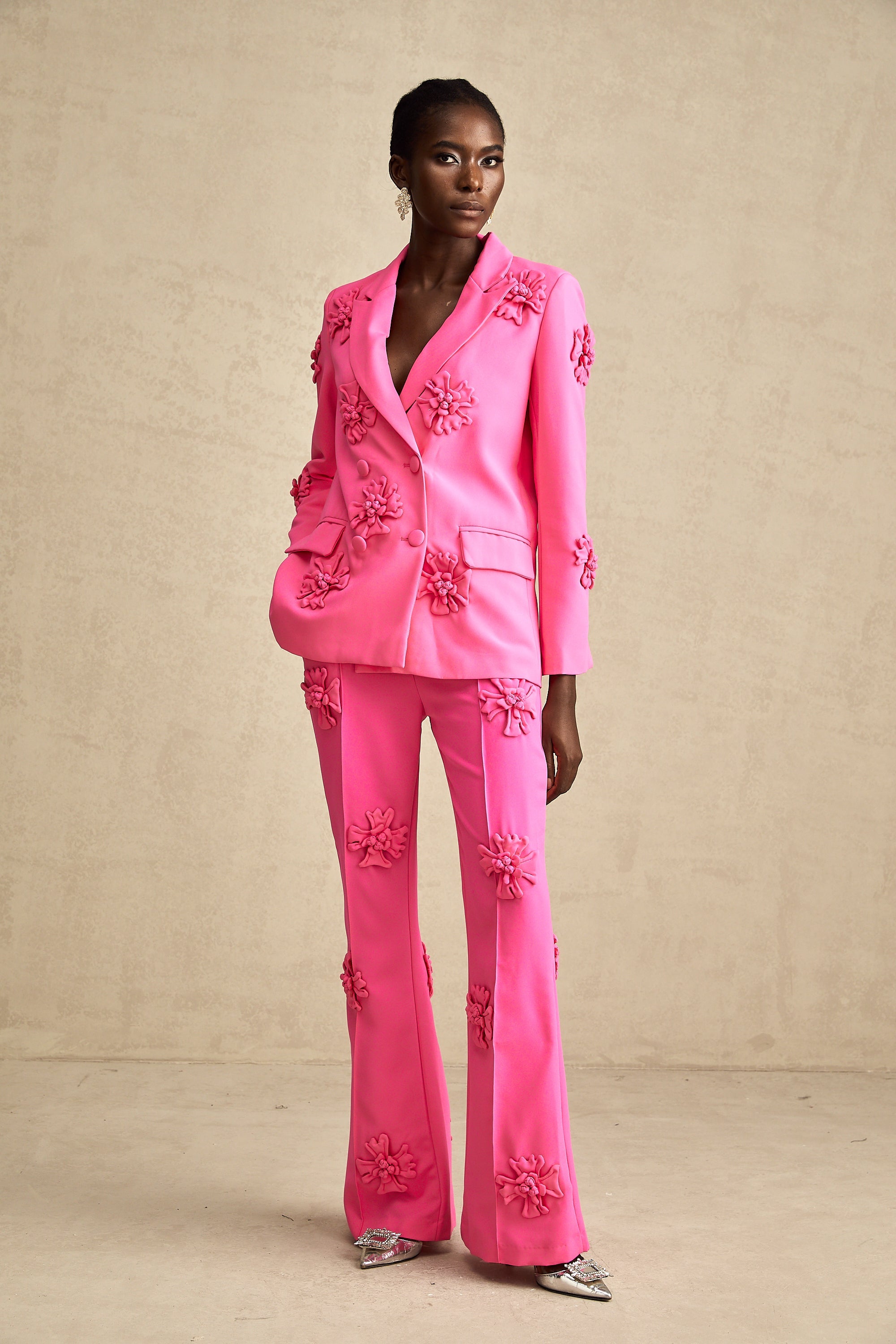 Amélie-Rose pink floral jacket & trousers matching set