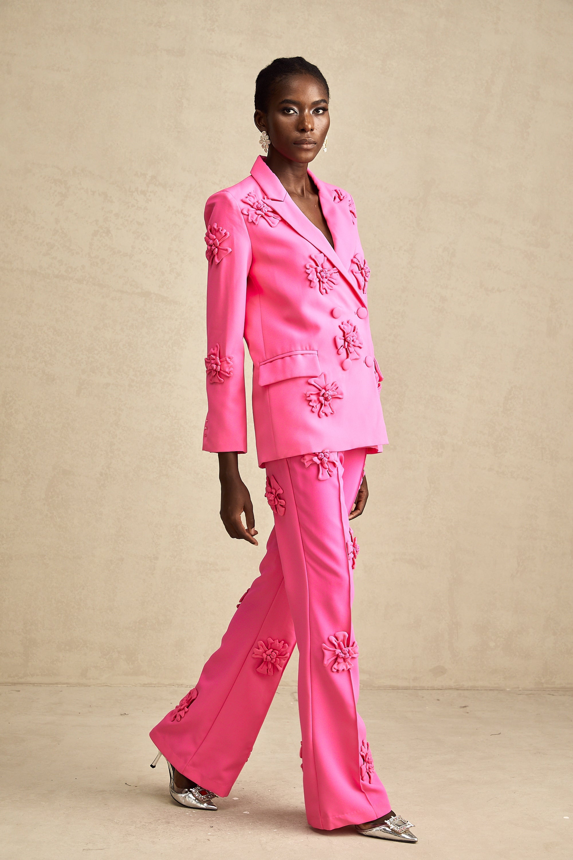 Amélie-Rose pink floral jacket & trousers matching set