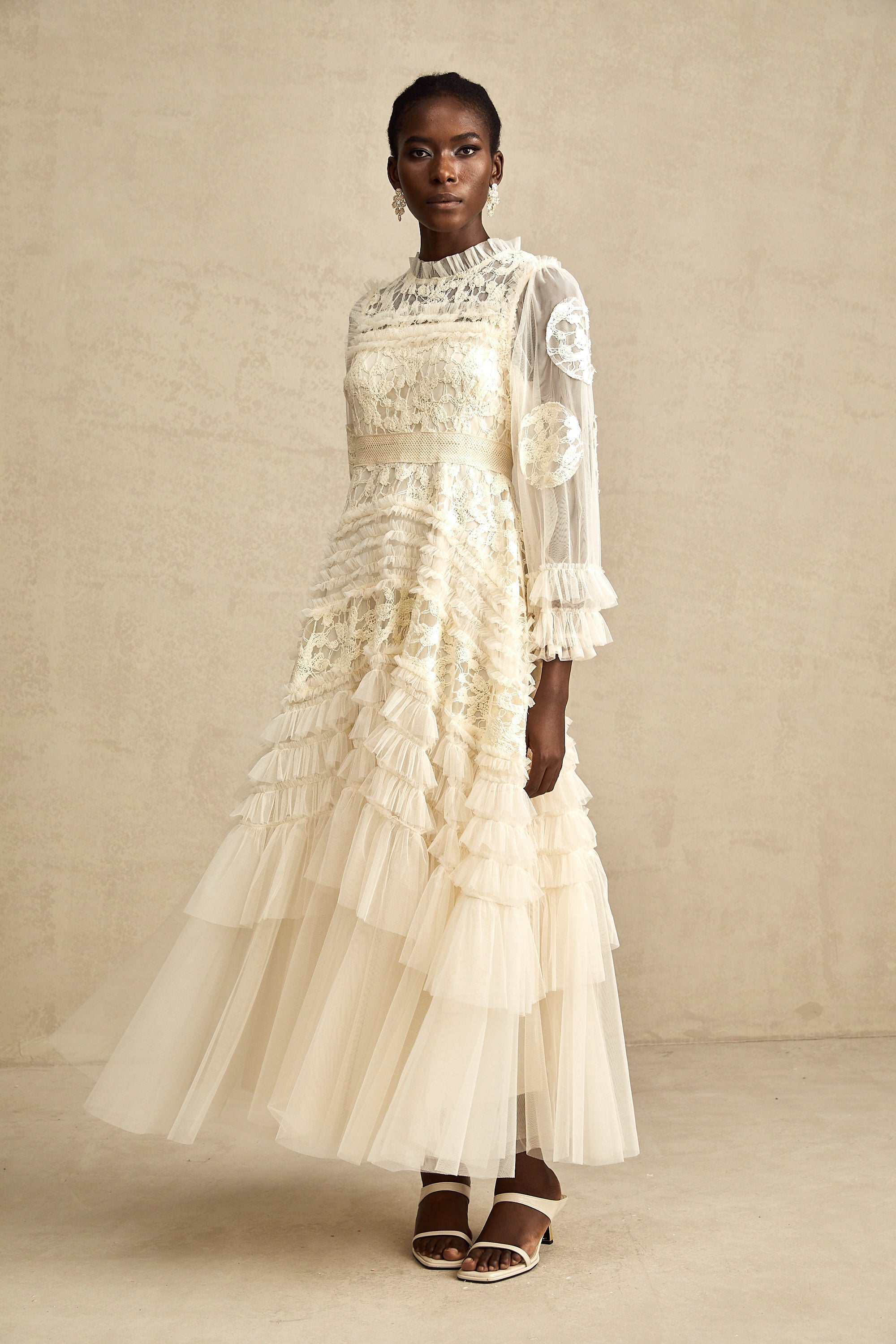 Capucine floral-embroidered layered tulle maxi dress