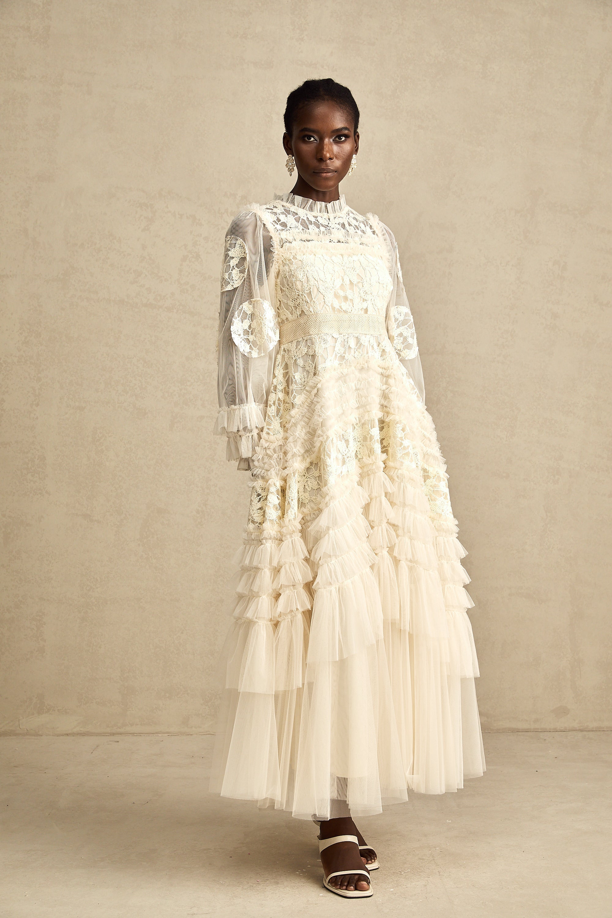 Capucine floral-embroidered layered tulle maxi dress