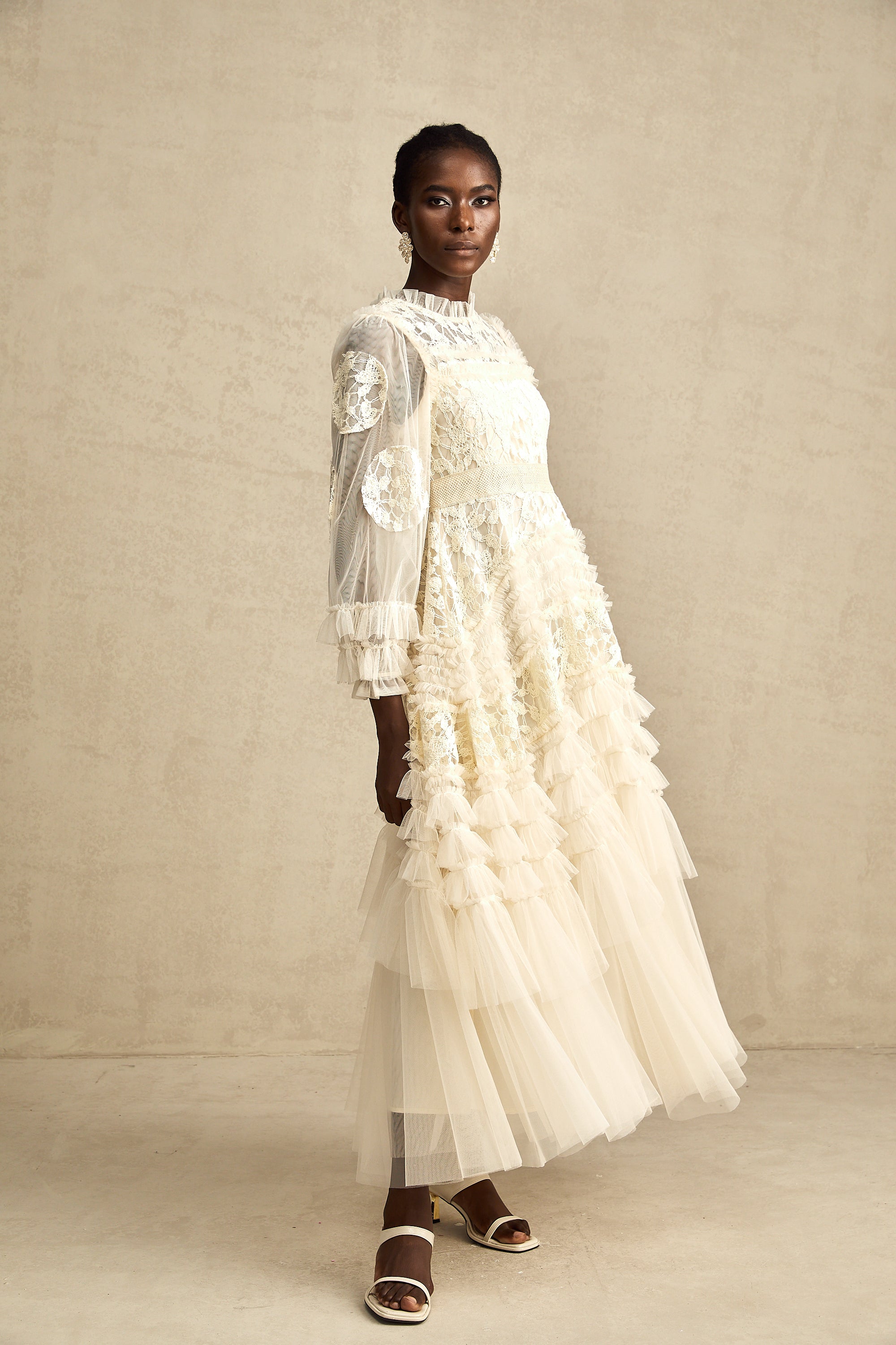 Capucine floral-embroidered layered tulle maxi dress