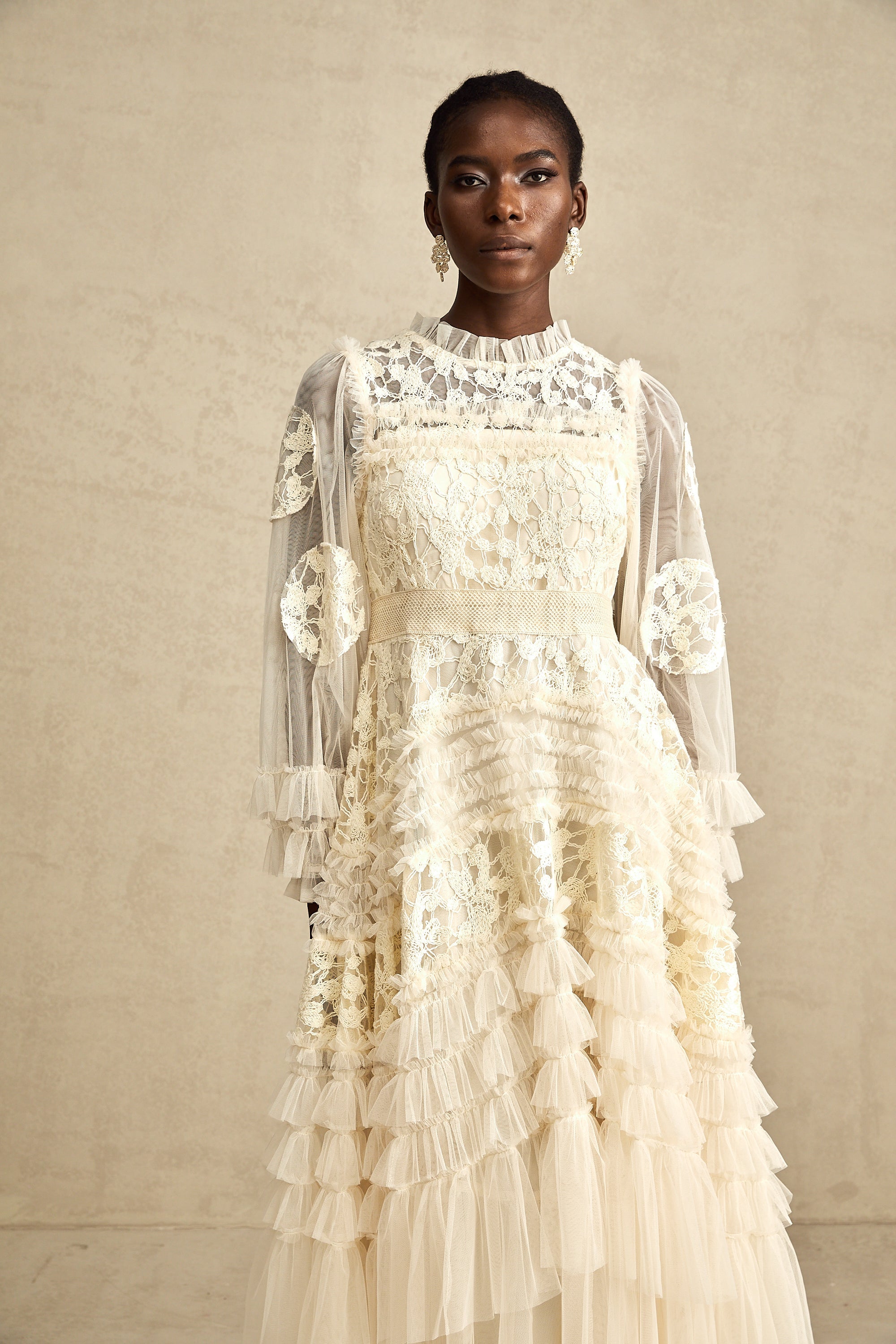Capucine floral-embroidered layered tulle maxi dress