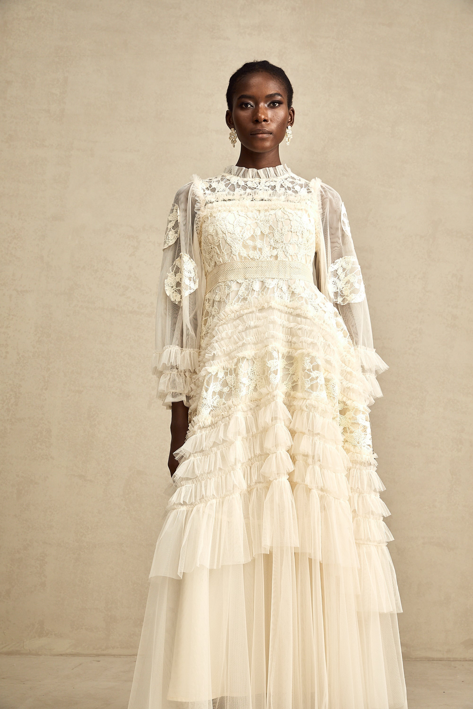 Capucine floral-embroidered layered tulle maxi dress
