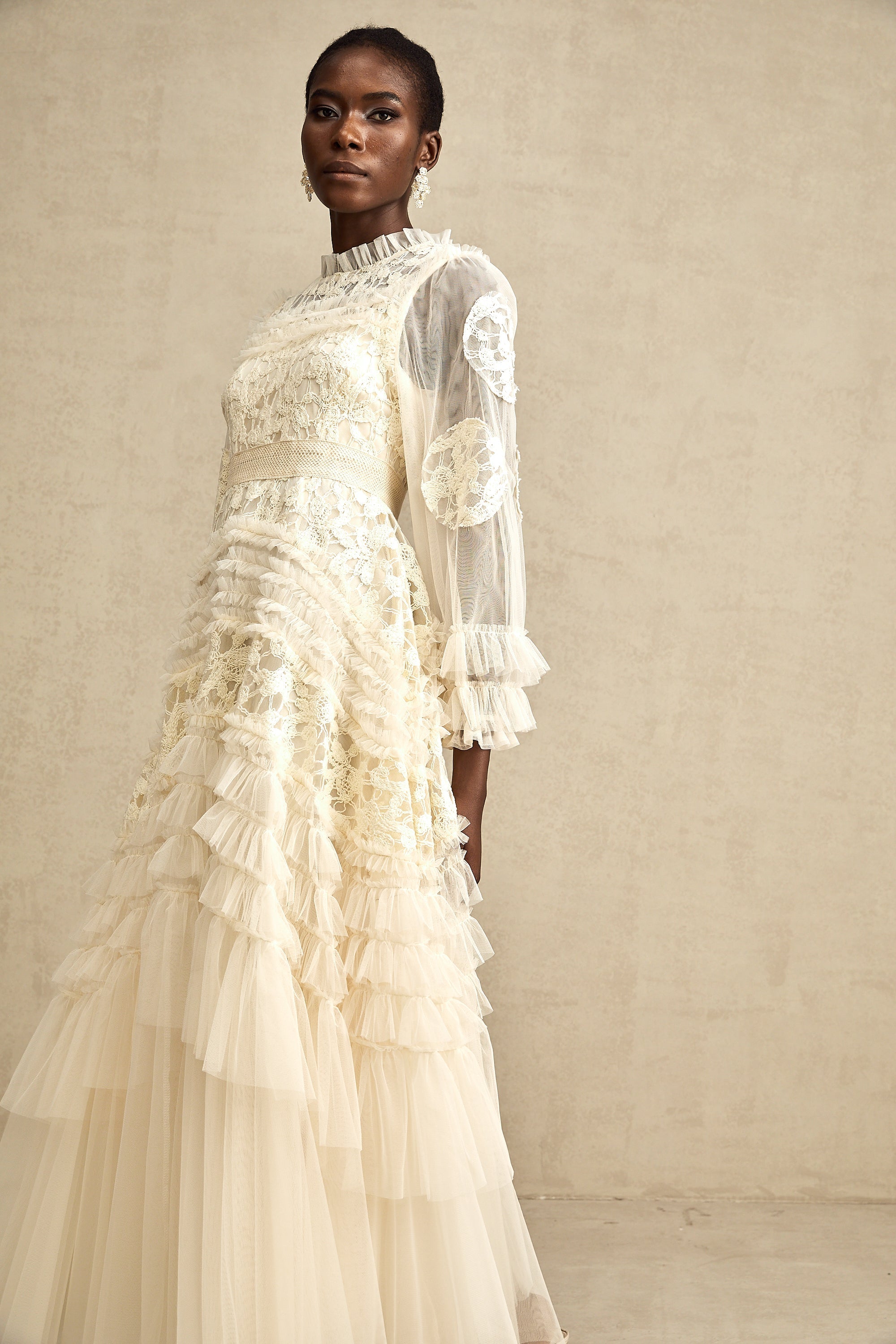 Capucine floral-embroidered layered tulle maxi dress