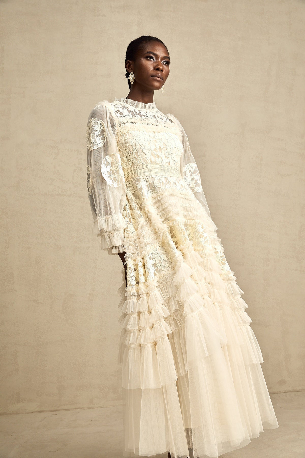 Capucine floral-embroidered layered tulle maxi dress