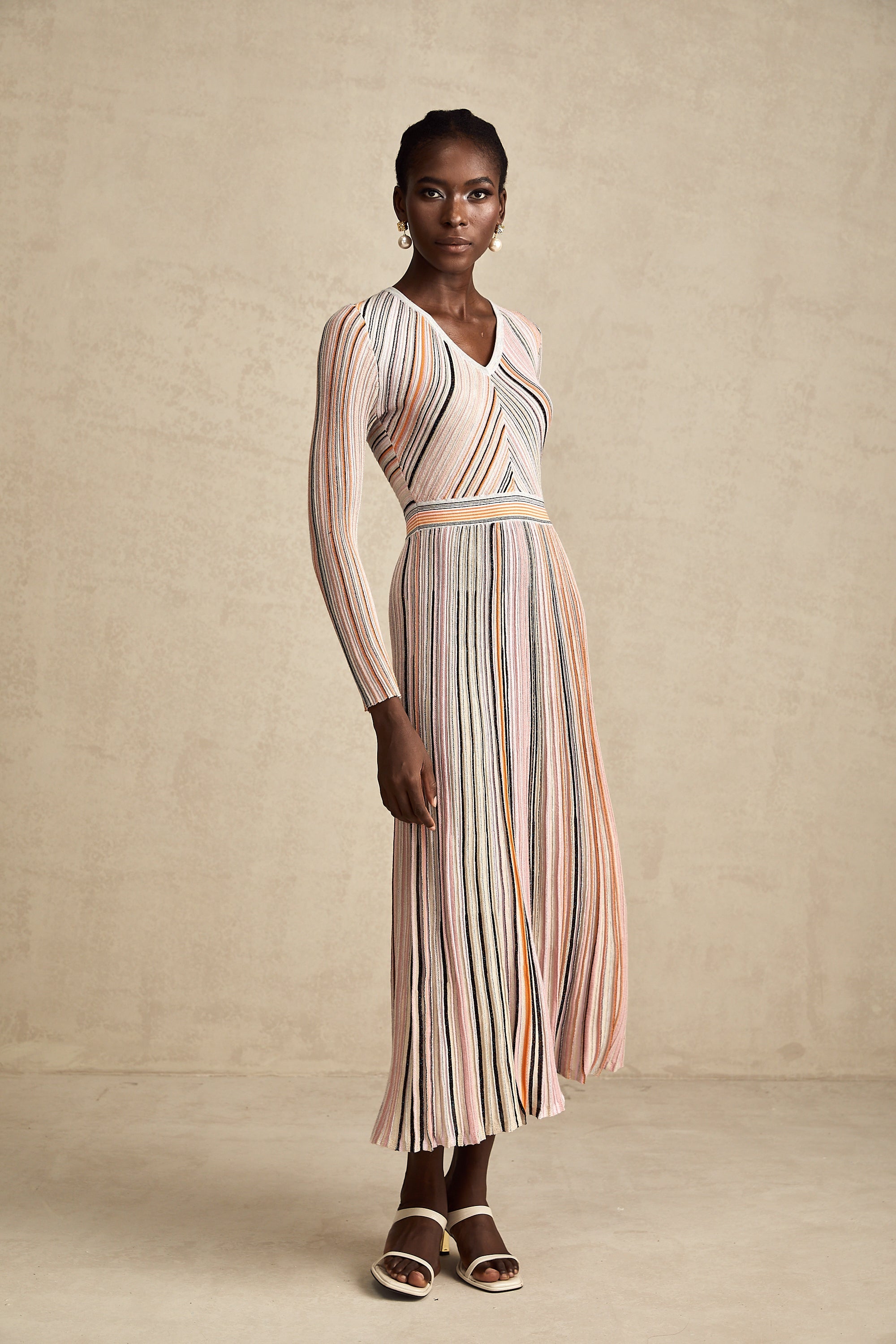 Mathilde metallic pleated midi dress in Pink (US Only)