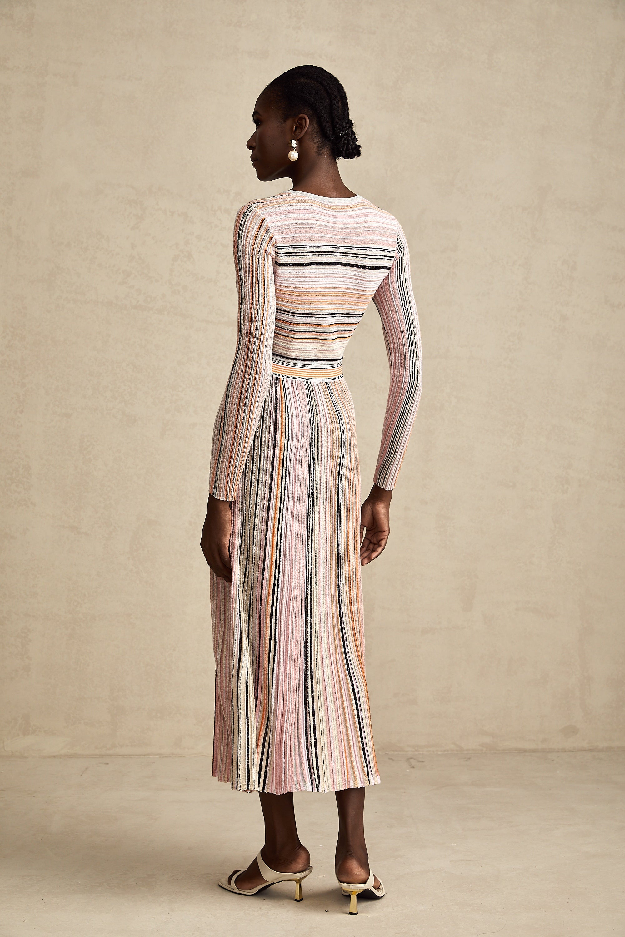 Mathilde metallic pleated midi dress in Pink (US Only)